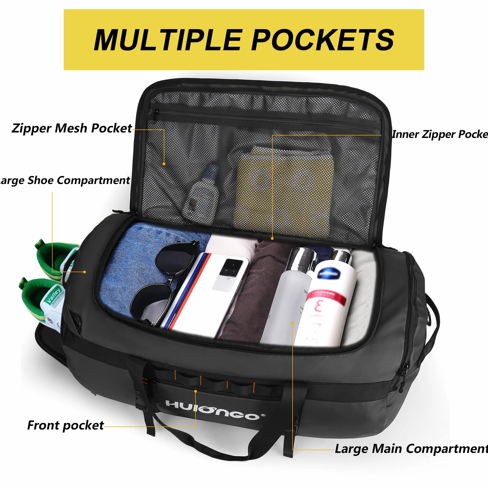 Hulongo Bolsa de Deporte 30L Impermeable Mochila con Compartimento para Calzado 3 en 1