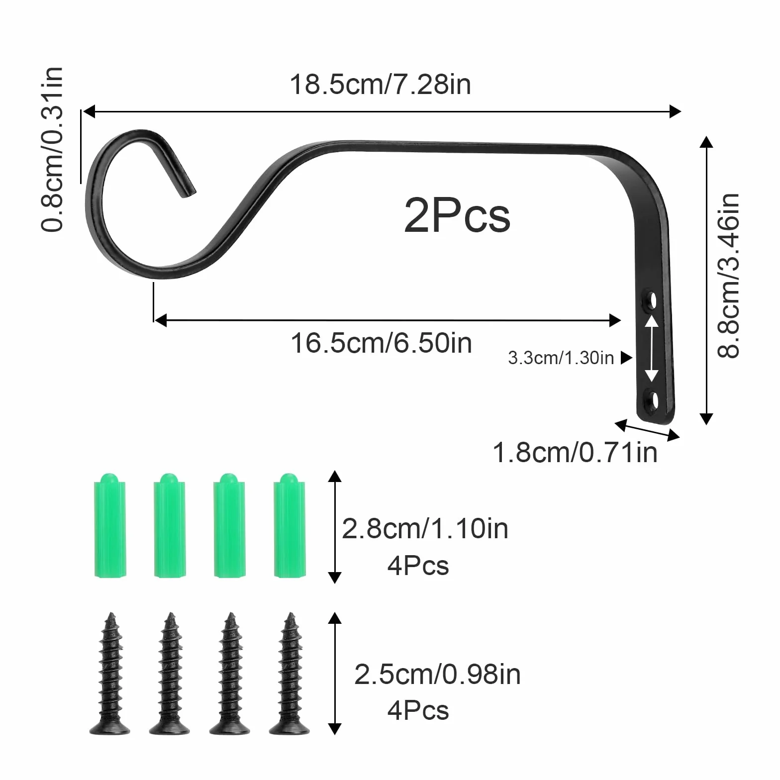 Gancho de pared para colgar macetas de hierro, 15 cm, soporte para plantas colgantes, comederos de pájaros, farolillos, campanas de viento, candelabro, 2 unidades, color negro