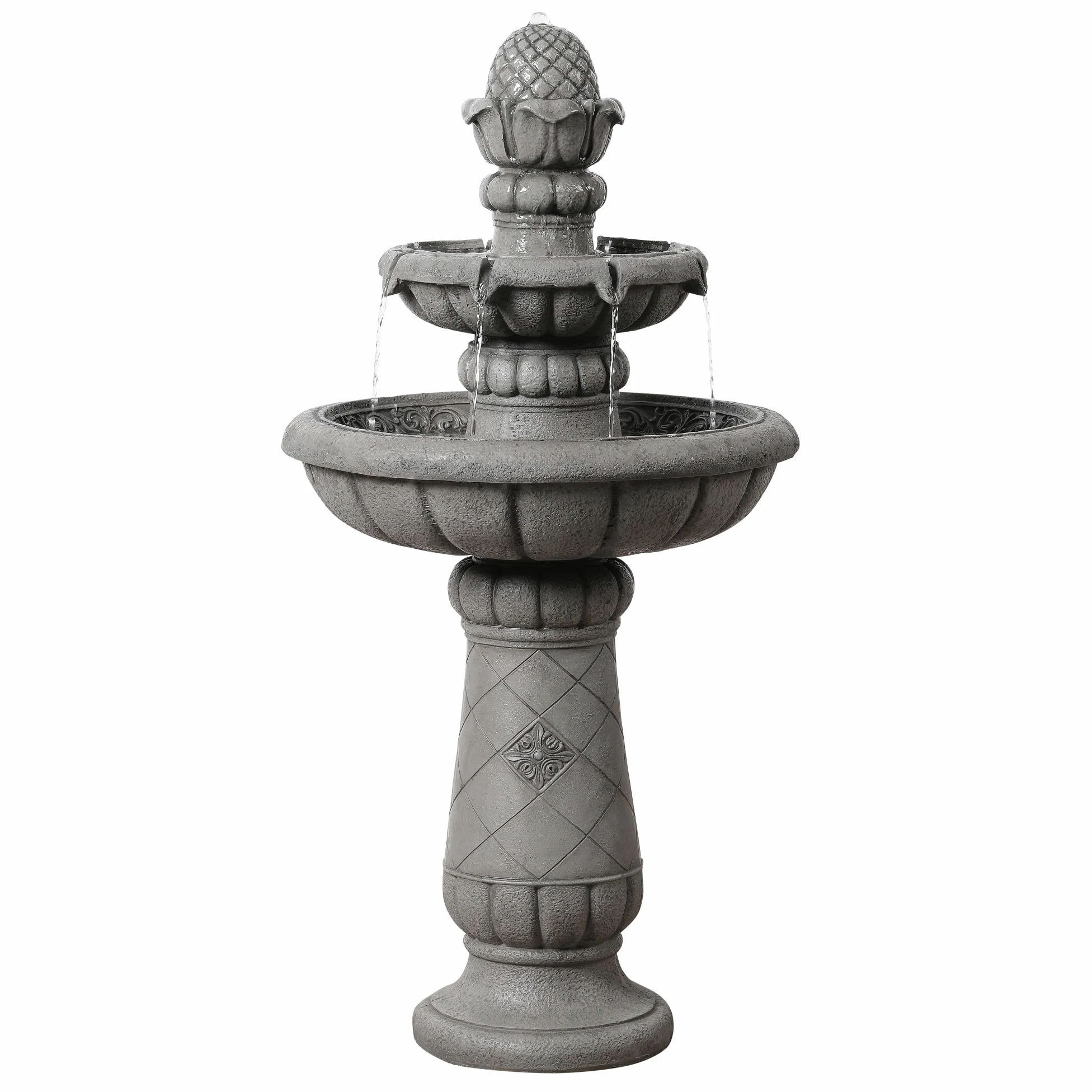 Teamson Home Fuente Bebedero pájaros 2 Niveles 99 cm, Cuenco Poco Profundo, Acabado Piedra Gris Claro y Flujo Suave
