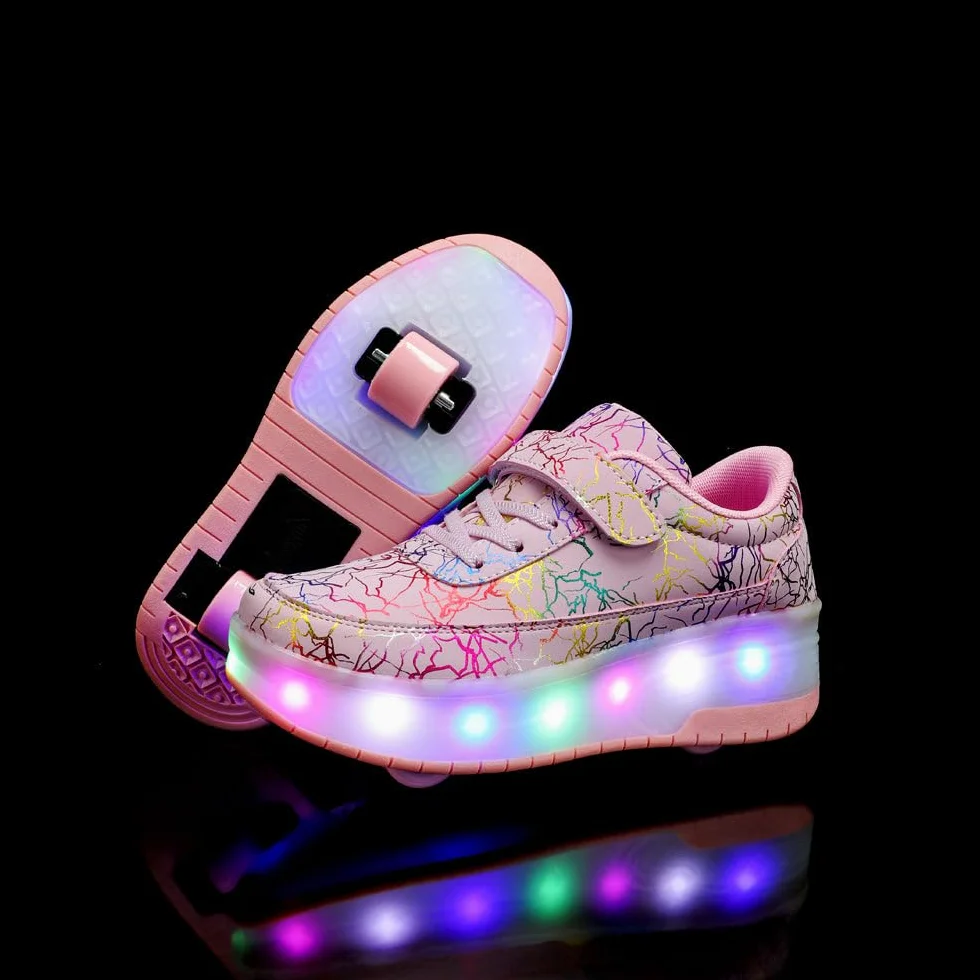 Zapatos Niña Niño con Ruedas 2 en 1 Patines Brillantes Zapatillas Skateboard