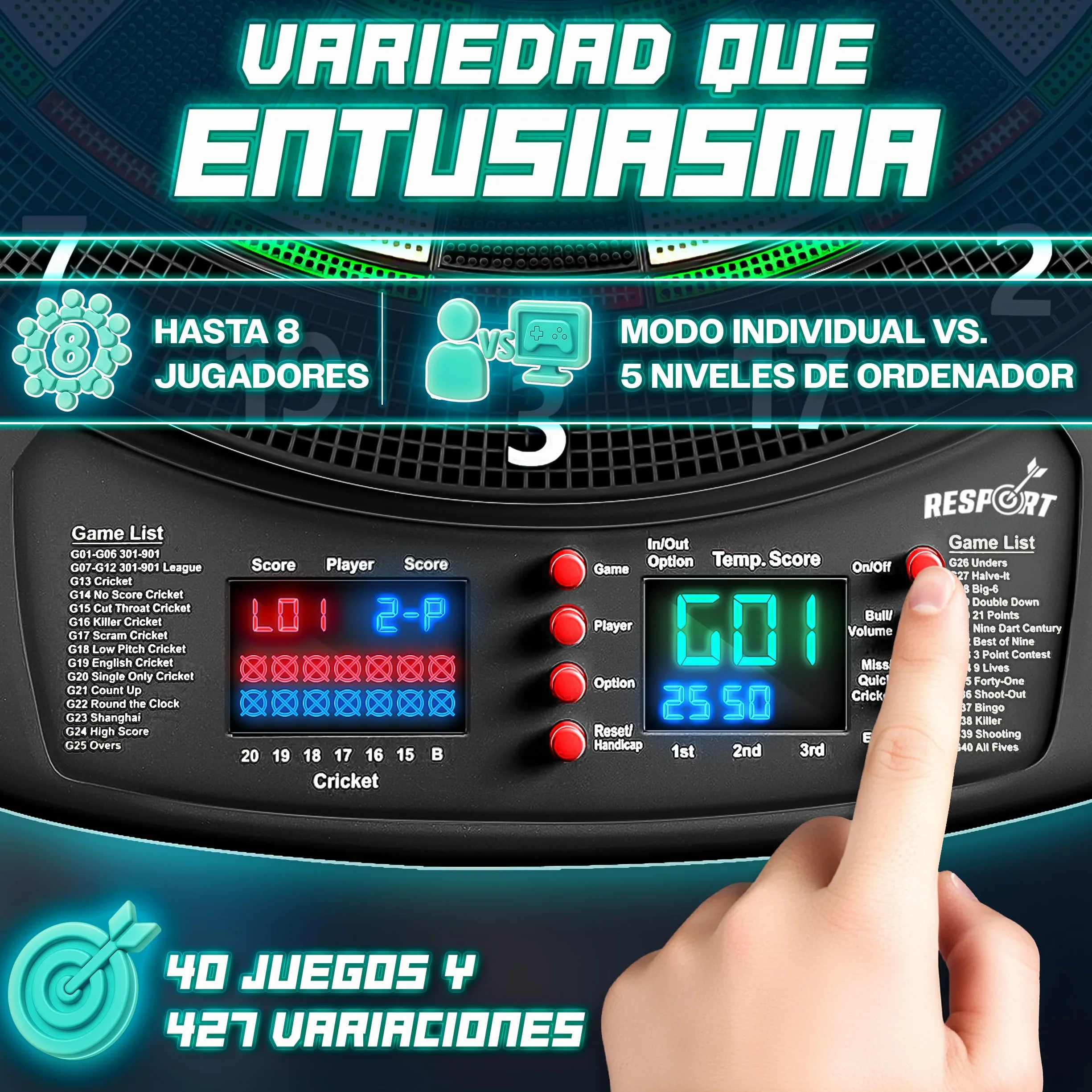 RE:SPORT Diana electrónica profesional 12 dardos 24 plumas Pro 100 puntas máquina de dardos electrónica 1-8 jugadores 427 variantes