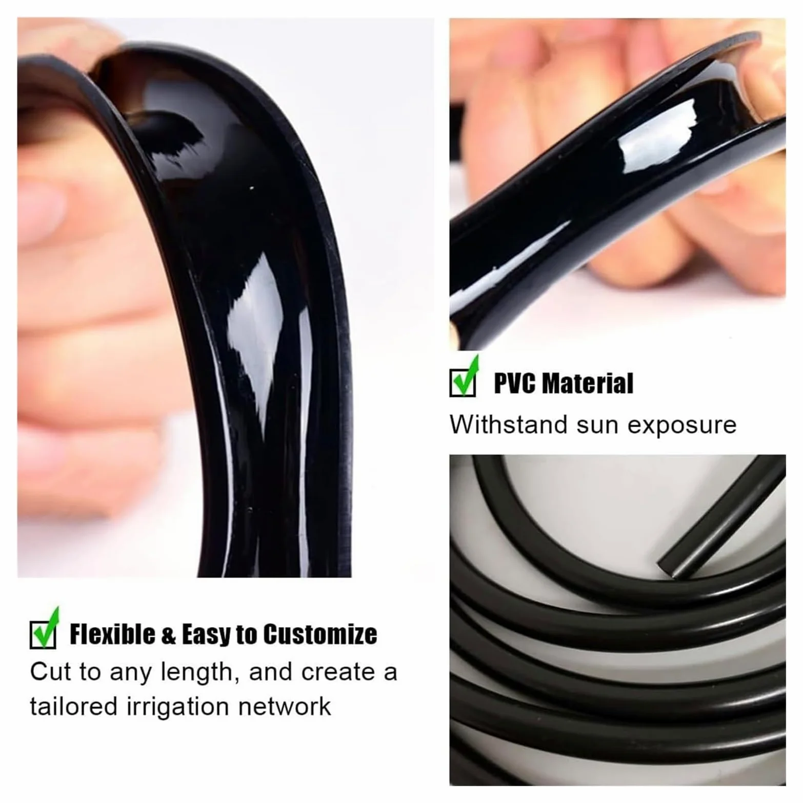 Tubo de microirrigación 4-6 mm, manguera distribución PE negra for jardín | Rollo de línea de riego por goteo, varios tamaños, tubo flexible resistente for parterres de flores, invernaderos(20m)