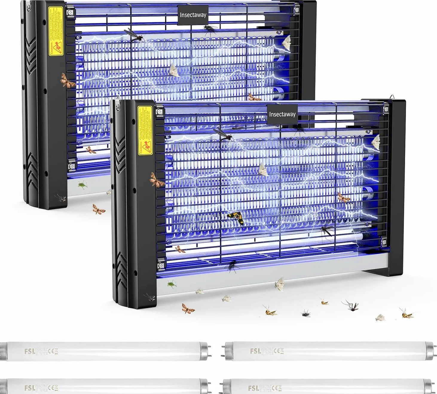 Matamoscas eléctrico 2PCS, 20 W, protección UV, Doble Cara, 2400 V, Trampa para Mosquitos, polillas y Moscas, sin Veneno, 2 Unidades