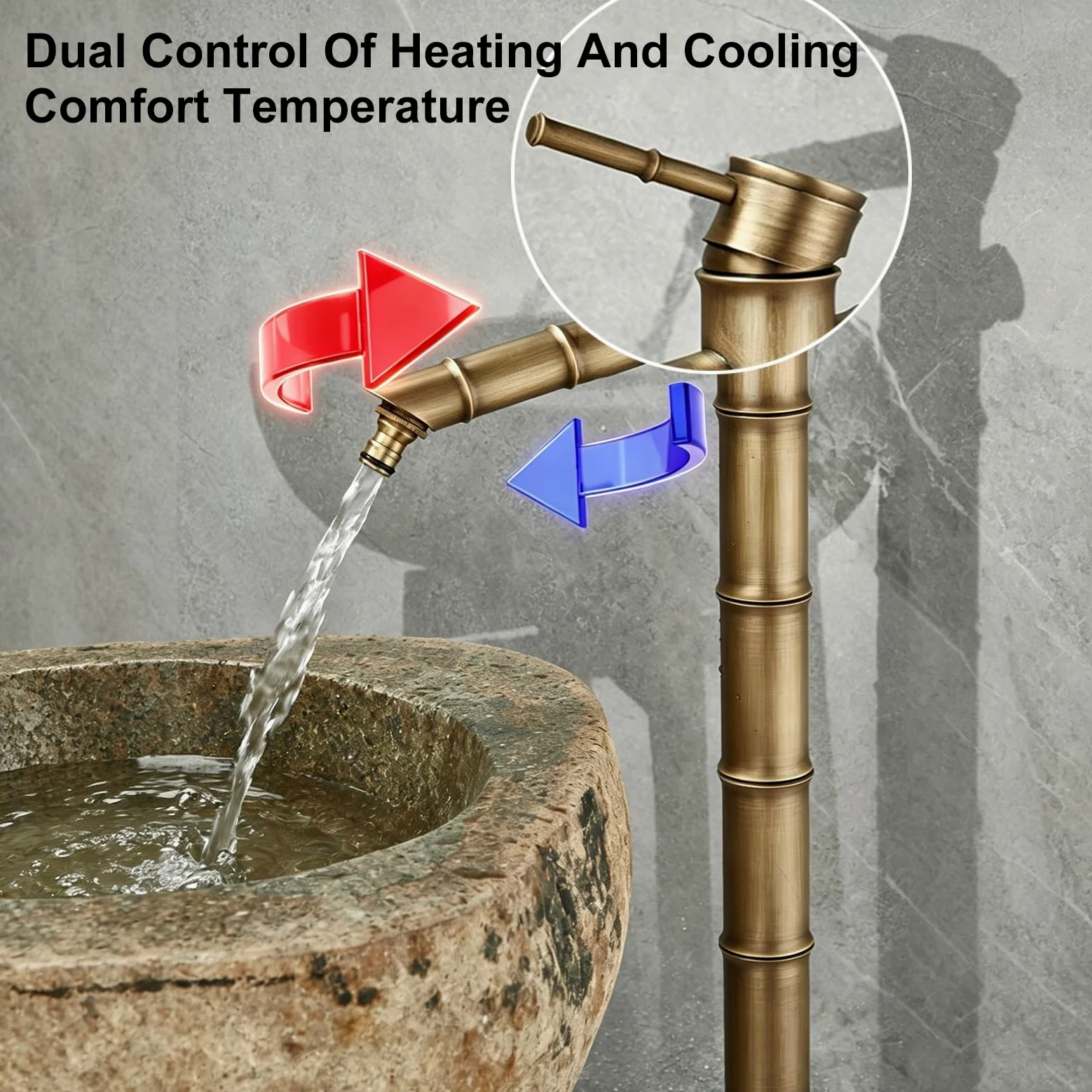 Fuente Jardin Exterior en Cobre, Grifo Jardin de Heladas con Altura Ajustable y Mangueras de Suministro de Agua Fría y Caliente Para Uso en Exteriores