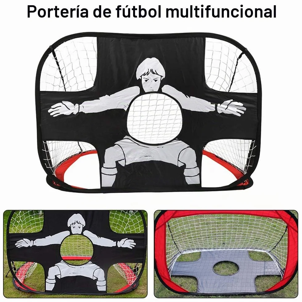 Portería de fútbol infantil 2 en 1 plegable con paño objetivo y bolsa de transporte