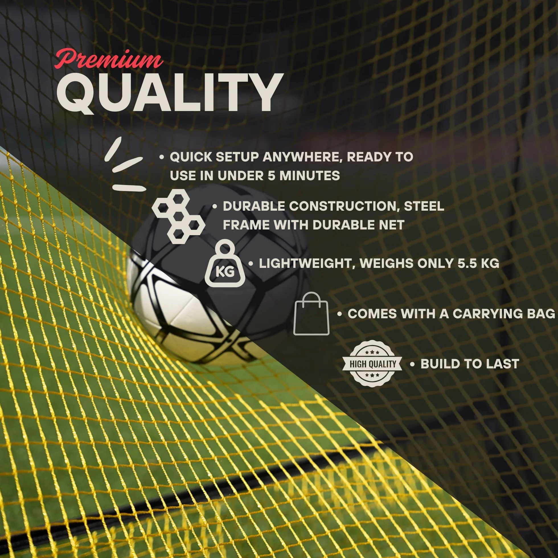 MATCHU 2-en-1 Fútbol Rebounder Kickback 183 x 130 cm Negro Amarillo