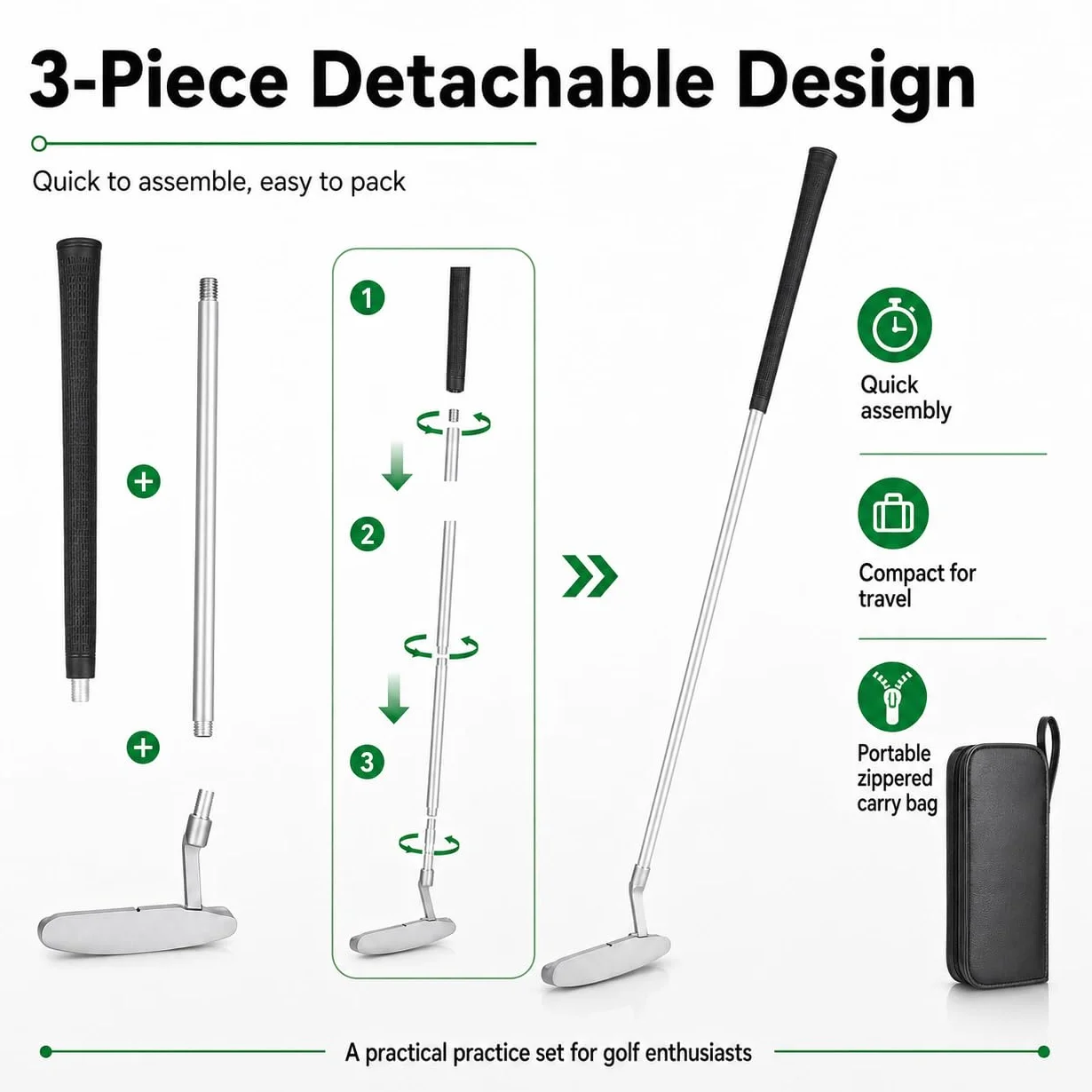 Juego de Putter de Golf para Niños con 2 Pelotas y Bolsa