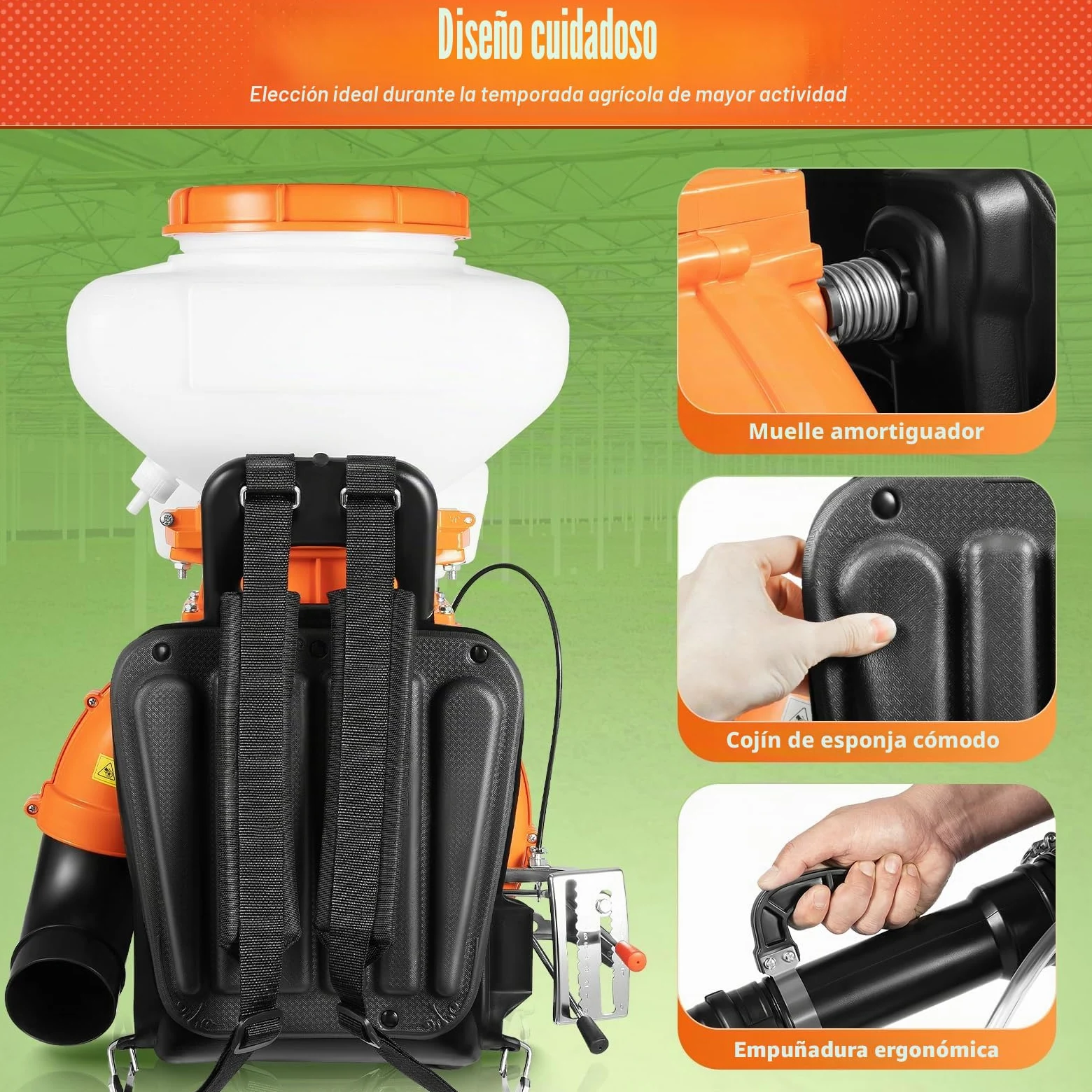 Pulverizador de motor de gasolina, 14 L, 7500 RPM, pulverizador de motor, pulverizador de espalda CDI, abono, rango de pulverización superior a 12 m