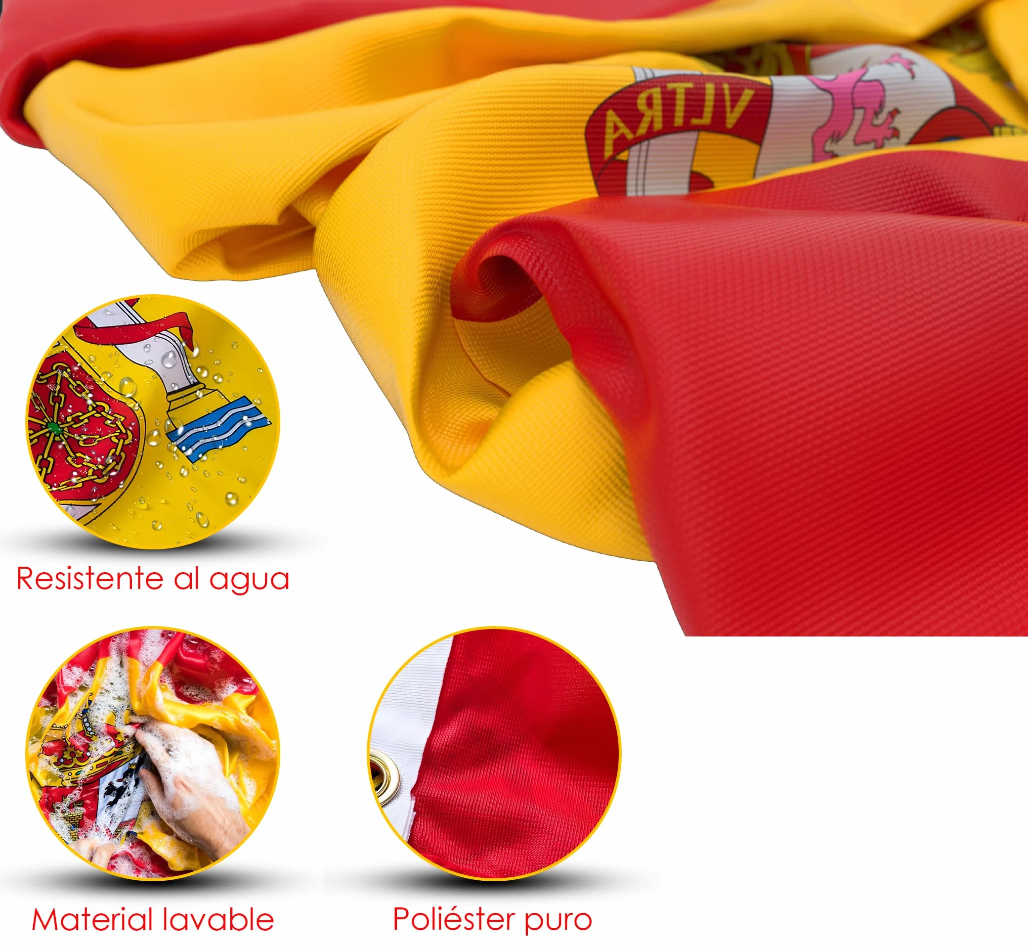 Bandera Exterior 150x90 cm. Bandera Poliéster Reforzado 110g/m² y 2 Ojales de Metal. Para Balcón, Jardín, Eventos Deportivos. Incluye: Pintacaras y Pegatinas. Mundial 2026 (SP_P)