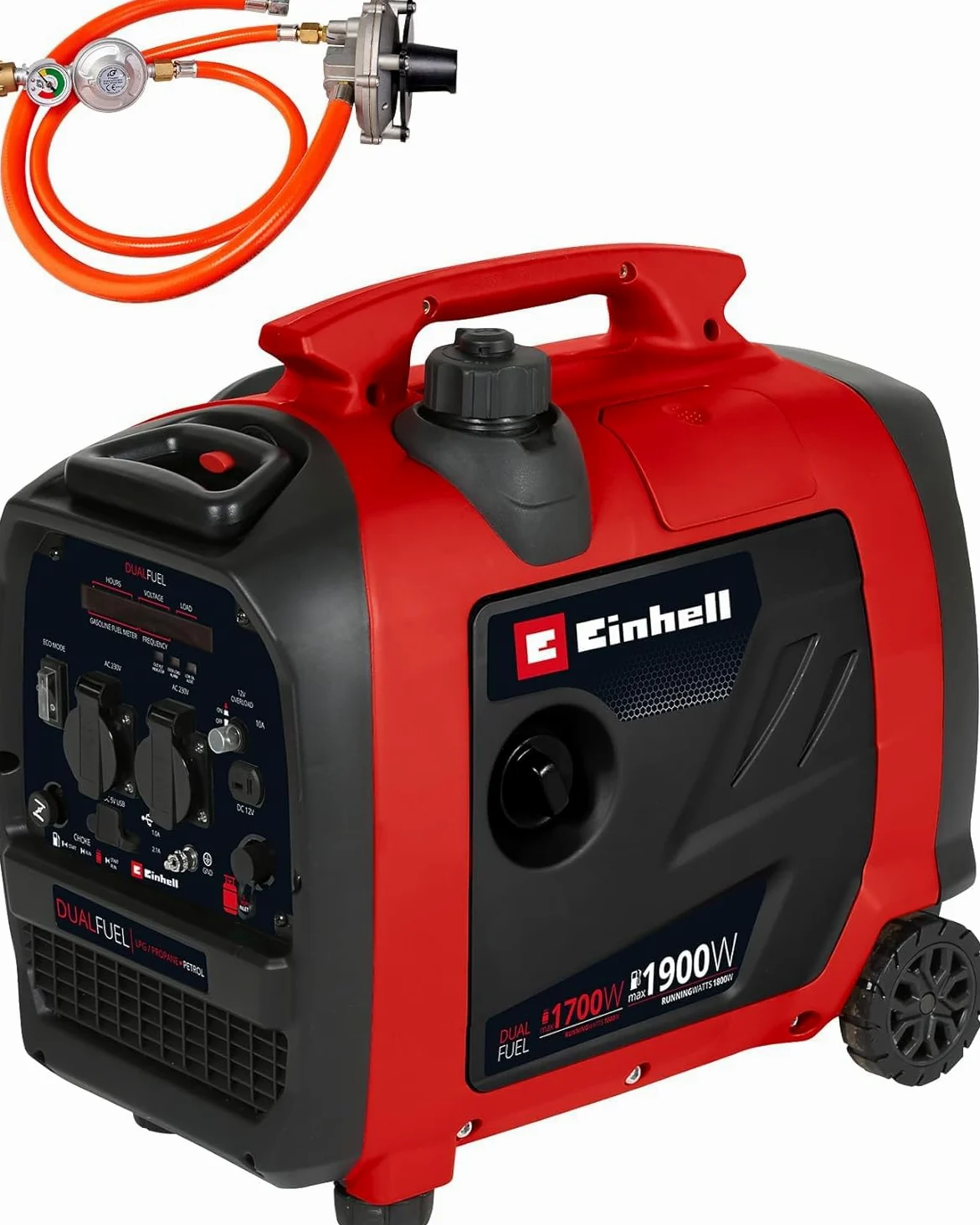 Einhell Generador de corriente (gasolina) TE-IG 1900 DF (potencia continua 1800/1600 W, máx. 1900/1700 W, depósito 4,2 l, inverter, motor de 4 tiempos, 2x 230 V, 2x USB, 1x 12 V)