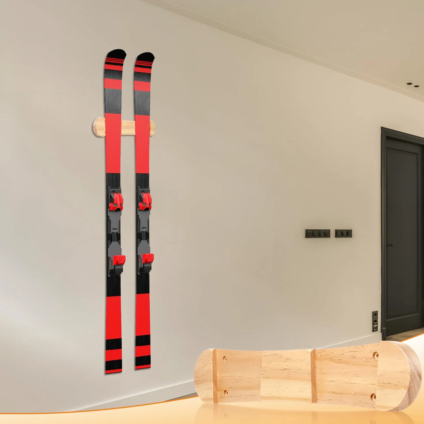 PEUTIER Portaesquís de Madera Minimalista, Colgador de Pared para Snowboard Estante de Exhibición
