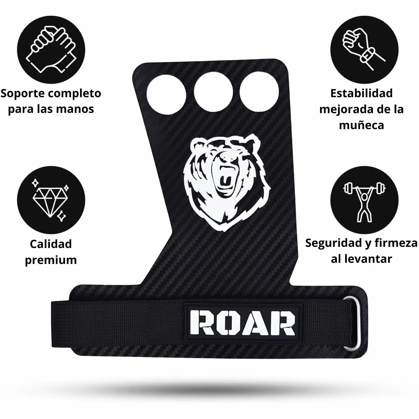Roar Calleras de Carbono para Hombre y Mujer, Guantillas Gimnasio, Hand Grips