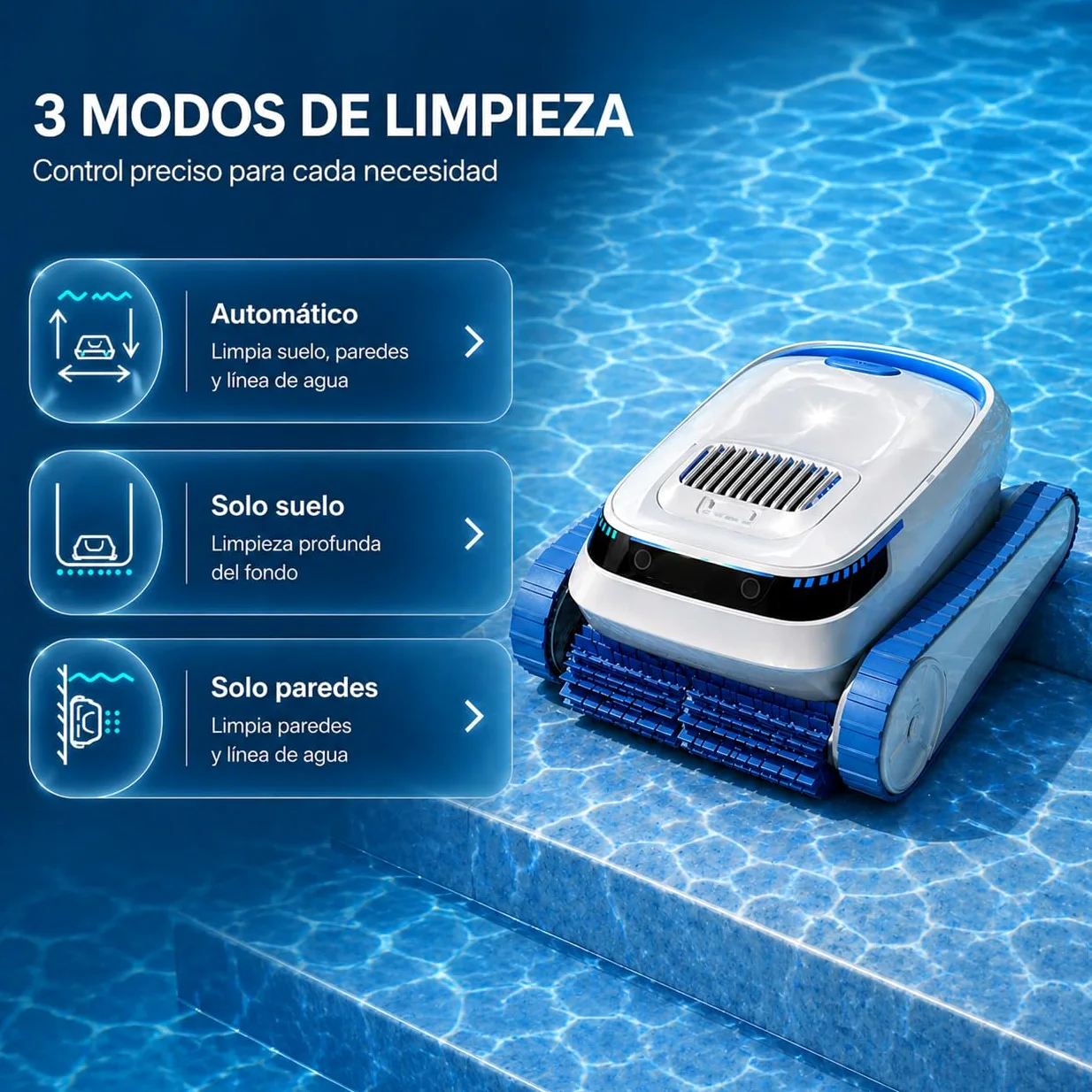 QD40 Robot limpiafondos Piscina sin Cable batería 120 min – Limpia Fondo, Paredes y línea de Agua, navegación Inteligente, Auto Parking, App Bluetooth, Filtro 4L Alta Capacidad