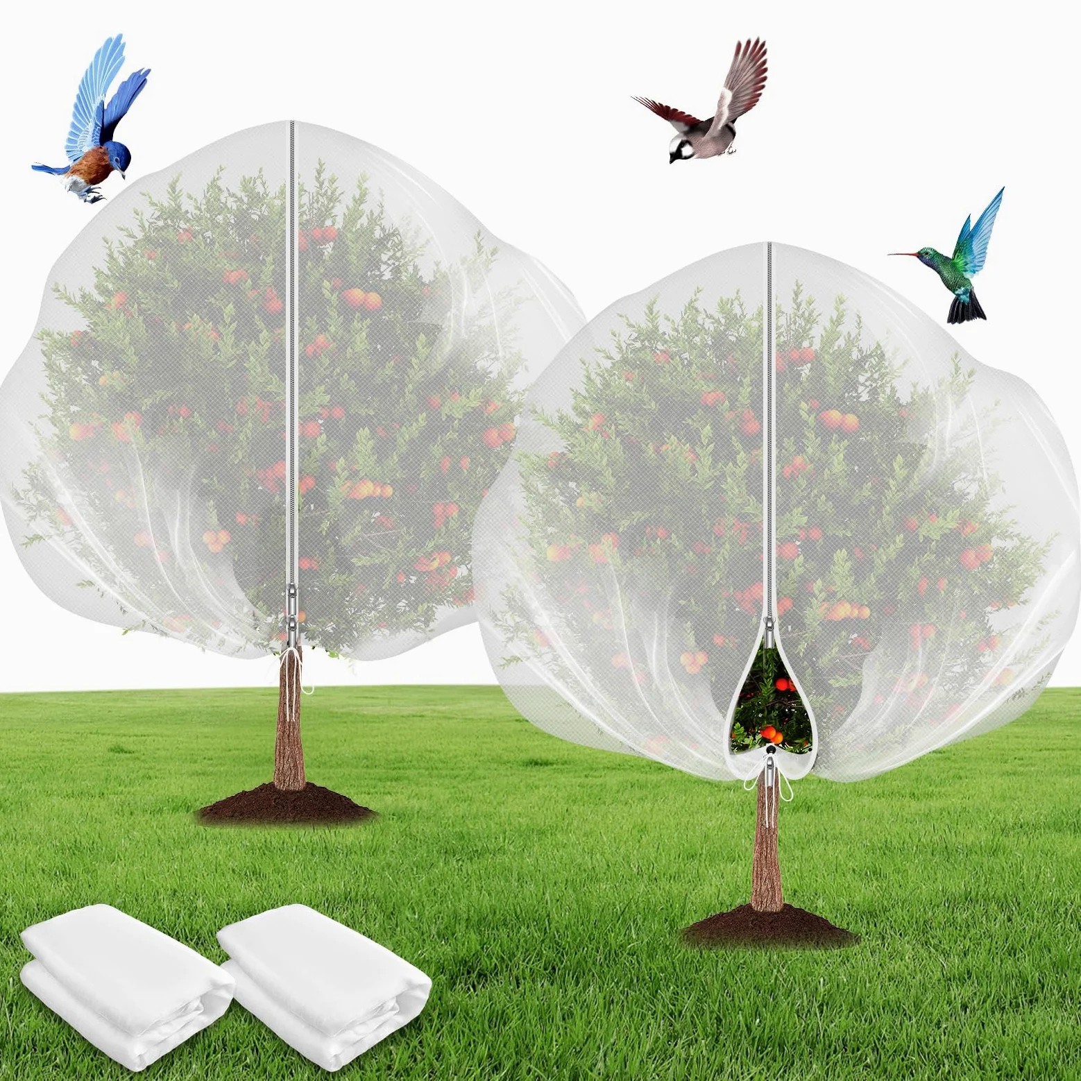 Bolsas de Red de jardín Mallas para arboles frutales 2 Pieza Malla plastico Jardin con Cremallera y cordón Red para Plantas Vegetal (3m×4m, Blanco)
