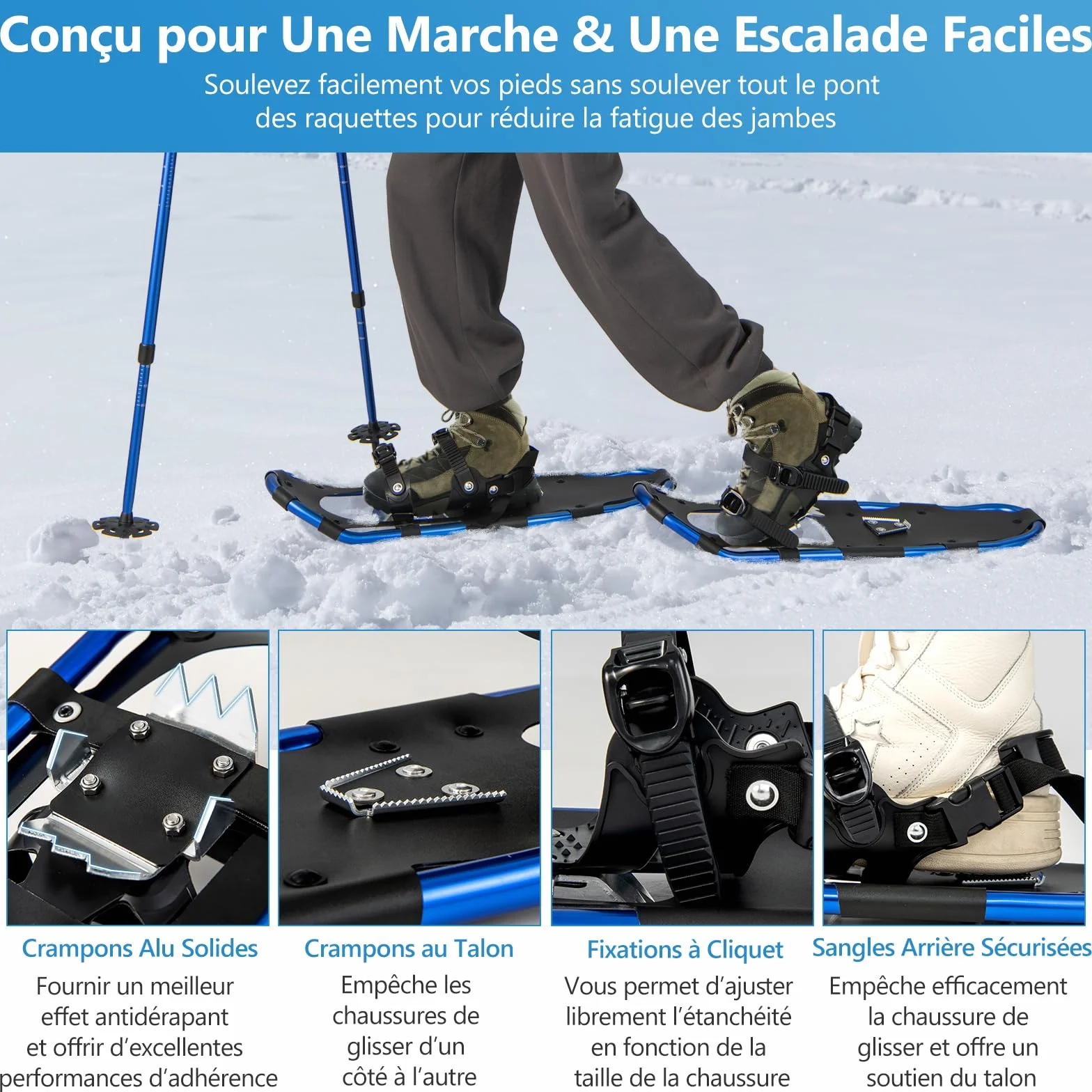 GOPLUS Raquetas de nieve antideslizantes 17-21 pulgadas aleación aluminio ajustables con bastones bolsa