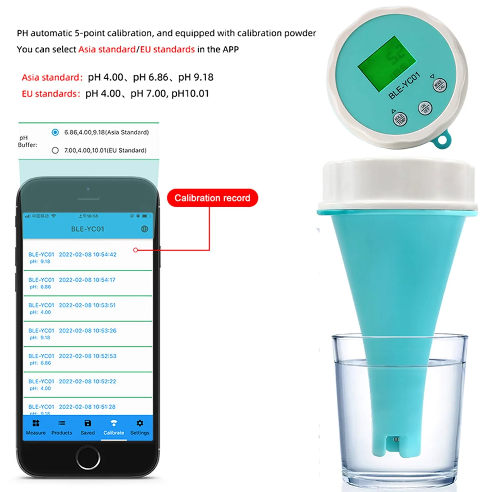 Monitor de Piscina Bluetooth 6 en 1, Probador de Piscina Ph Ec Tds Orp Temp Analizador de Calidad de Agua Residual con Sonda Medidor de Prueba Digital Para Agua Potable Piscina Acuario Hidroponía