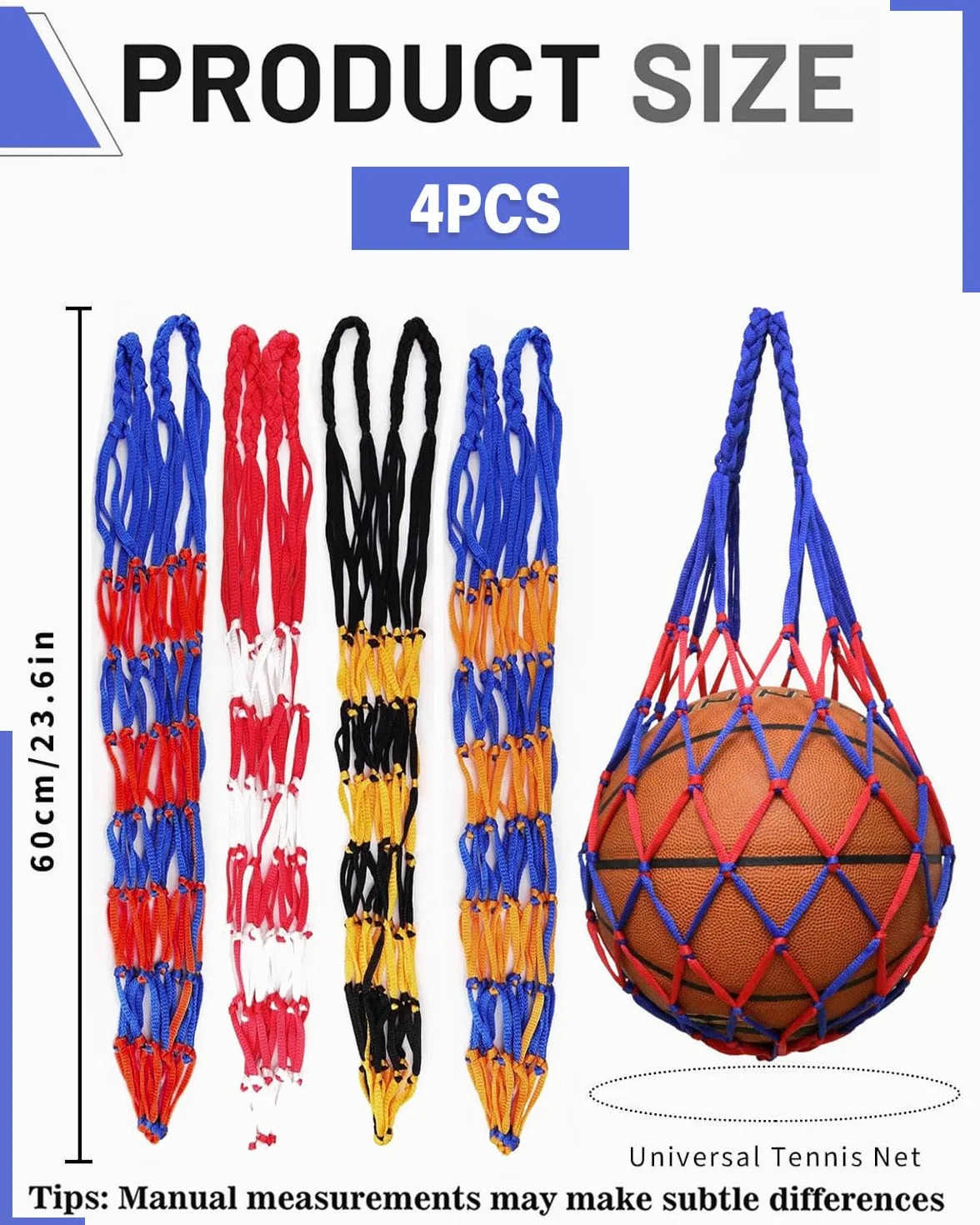 Bolsa para Balón, Red para Balones de Fútbol, Baloncesto, Voleibol, 4 Pcs (3 Colores)