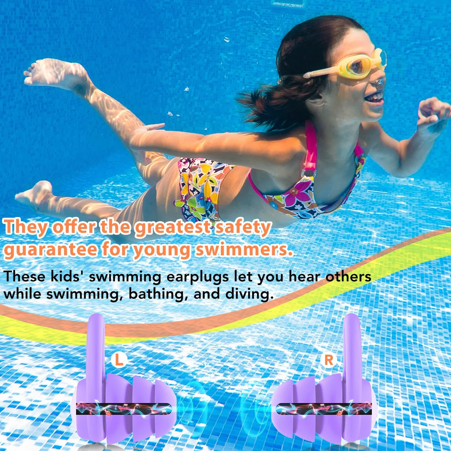 Tapones para los Oídos para Natación para Niños 2-9 años 3 Pares Silicona Suave Reutilizables Nadar