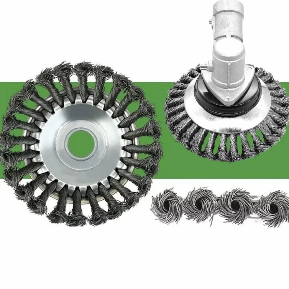 KNakasaki Cepillo Desbrozadora Profesional - Rueda de Alambre de Acero – Cabezal Recortador para Hierbas y Cultivo, Herramienta Manual Rotativa para Suelo y Jardinería