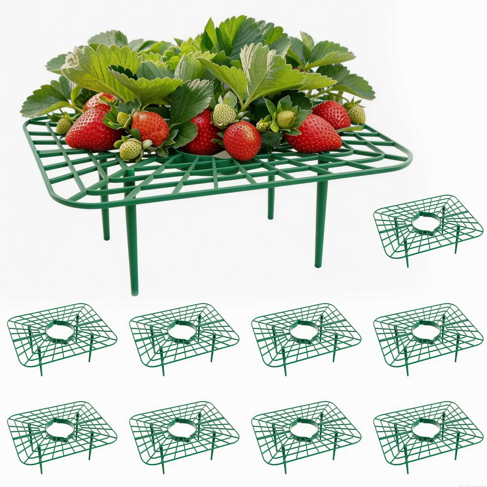 Paquete de 10 soportes de plástico para plantas de fresa, marcos estilo alambre de jardín para camas elevadas y macetas, soportes ligeros para plantas de flores y verduras, jardinería al aire