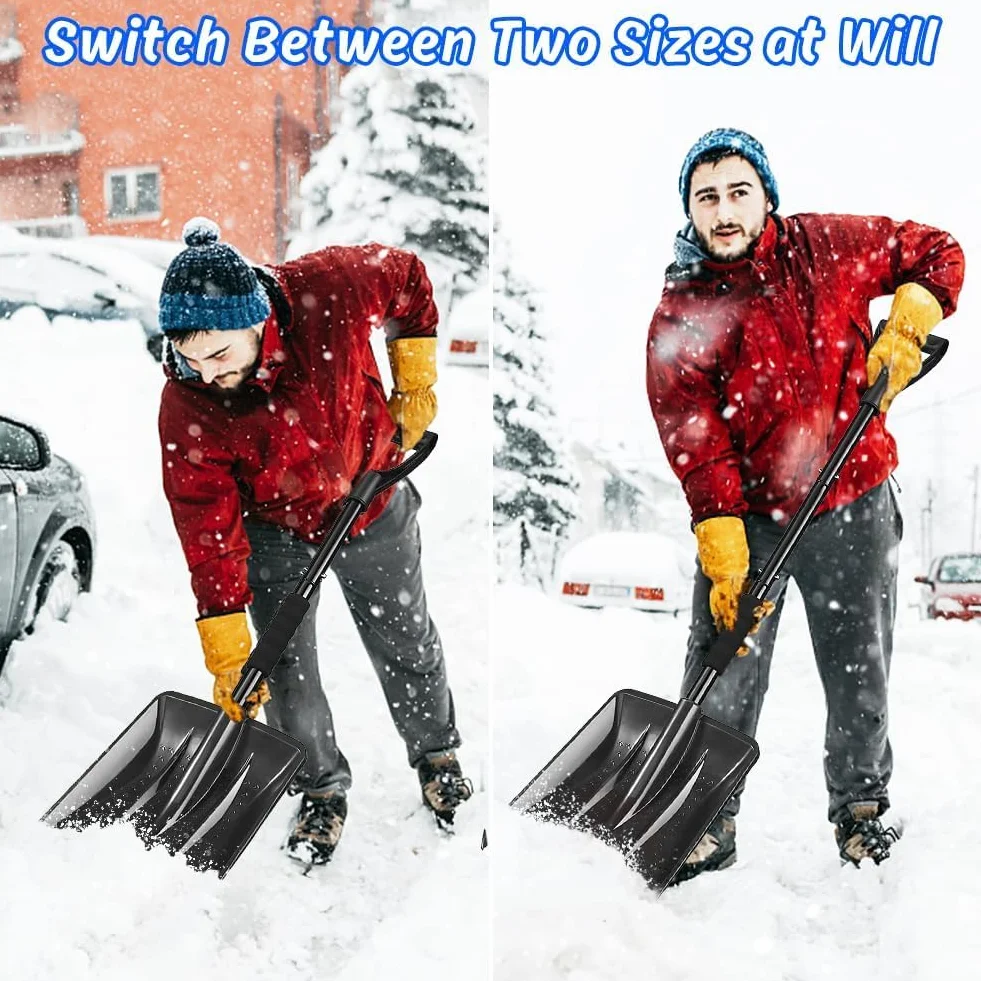 Pala Nieve, 108cm Largo, Borde Resbaladizo de Perfil de Aluminio, Diseño Desmontable de 4 Piezas, Carretilla Elevadora de Nieve Portátil Ajustable para Conducir, Acampar, Jugar con Muñecos de Nieve