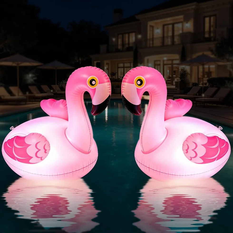 2 luces solares flotantes para piscina, flamencos, flotantes, IP68, resistentes al agua, para piscina, estanque, jardín, césped