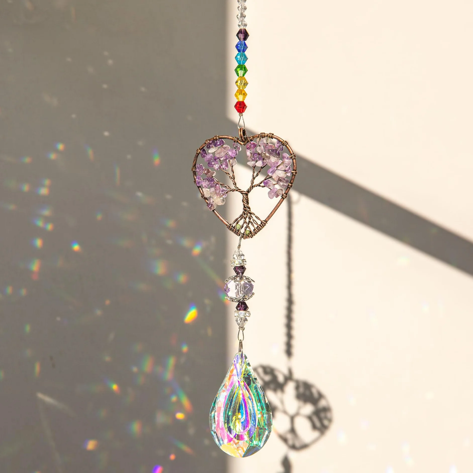 33 cm Window Hanging Prism Sun Catcher Amatista Atrapasoles Árbol de La Vida Window Suncatcher Campanilla de Viento Ideal para Ventanas Coches Oficinas y Jardines