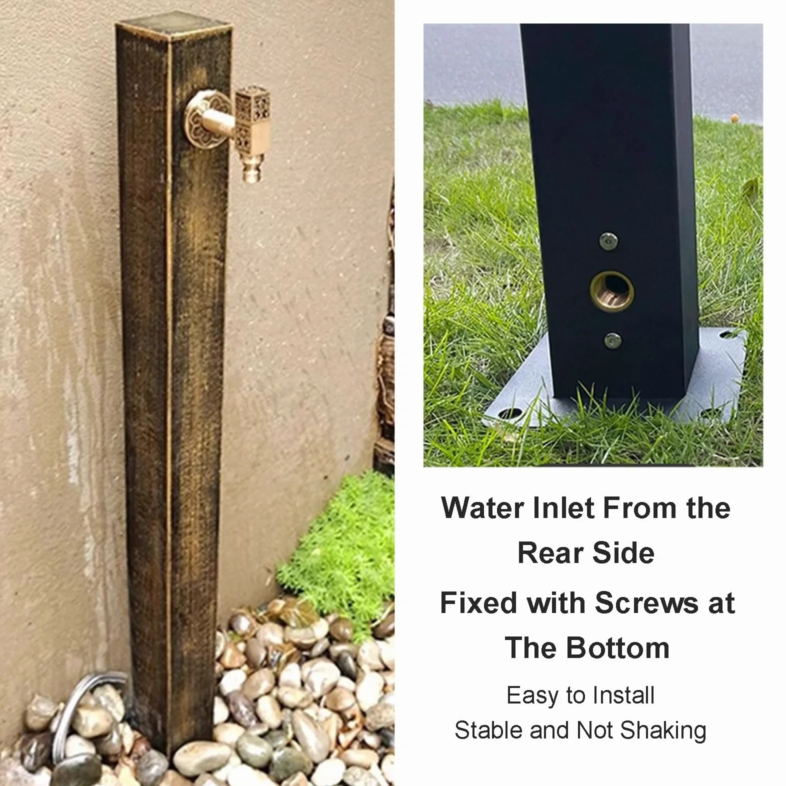 Columna de agua antigua para exteriores, 65 cm, resistente a las heladas, grifo de cobre para jardín, balcón, patio, elegante fuente de agua para decoración del hogar