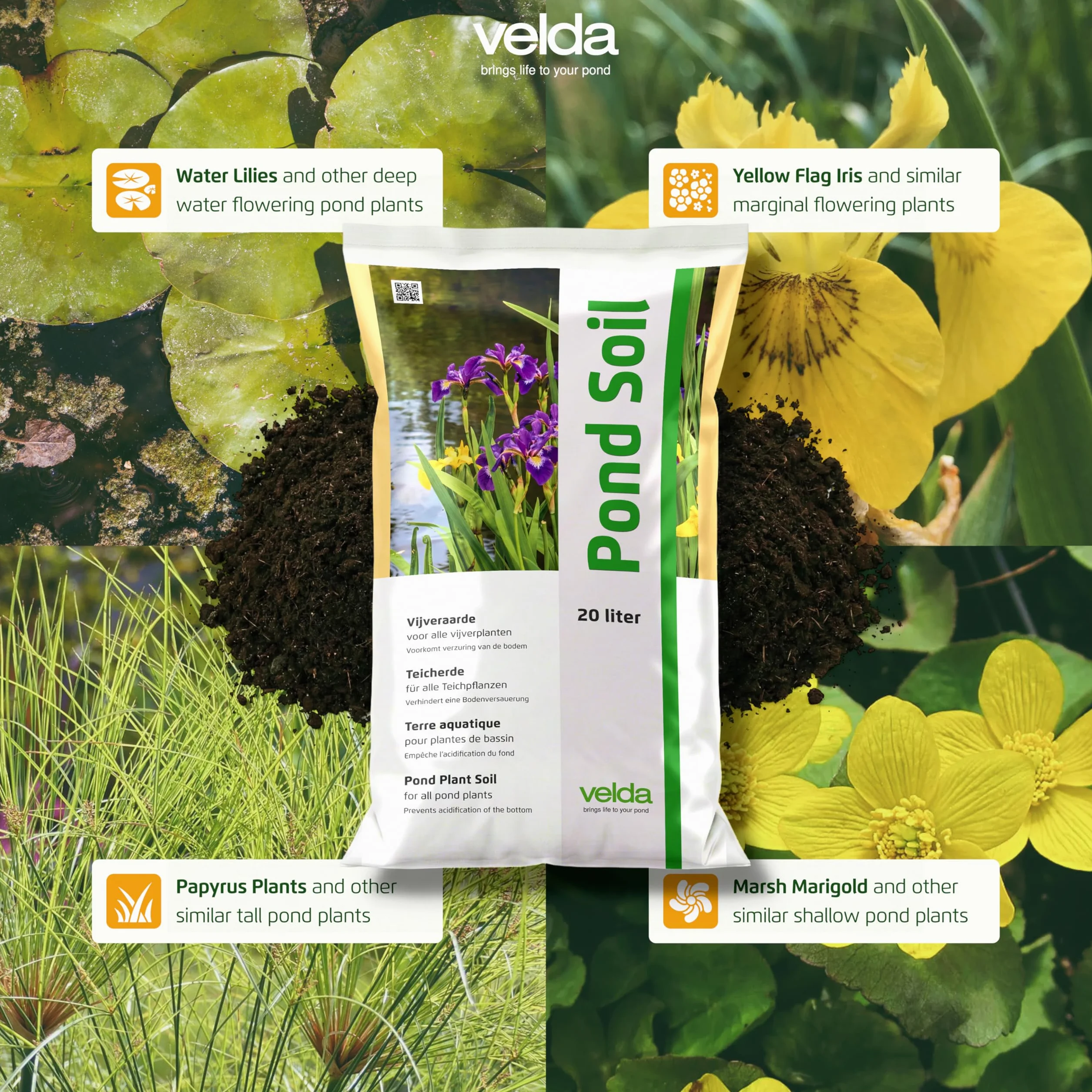 Velda Suelo de estanque de 20 litros, compost acuático para plantas de estanque al aire libre, suelo acuático con nutrientes para plantas sumergidas, marginales y flotantes, para todos los estanques