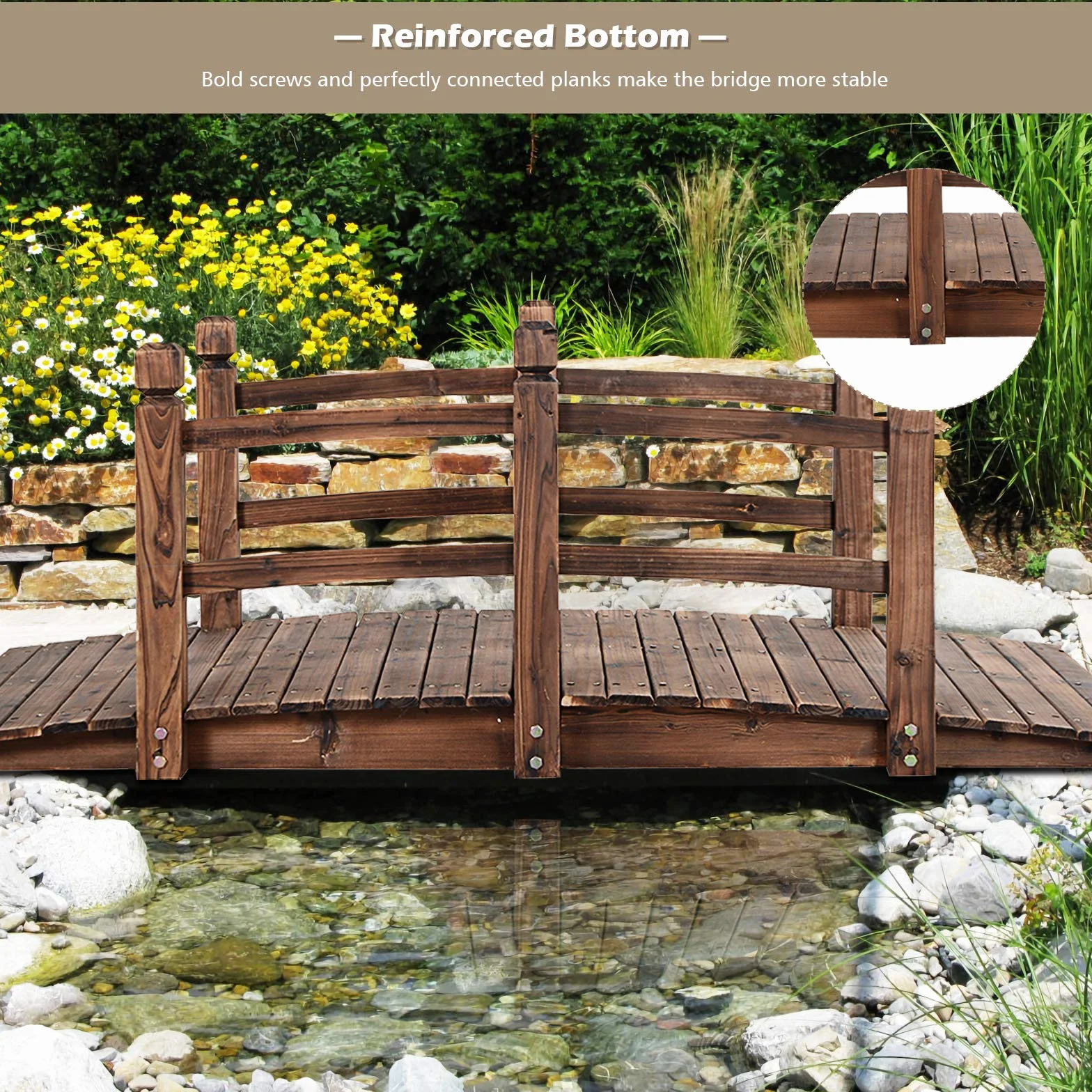 GIANTEX - Puente de jardín de madera carbonizada para estanque, decoración exterior, 150 x 67 x 55 cm, carga máxima 100 kg (marrón)