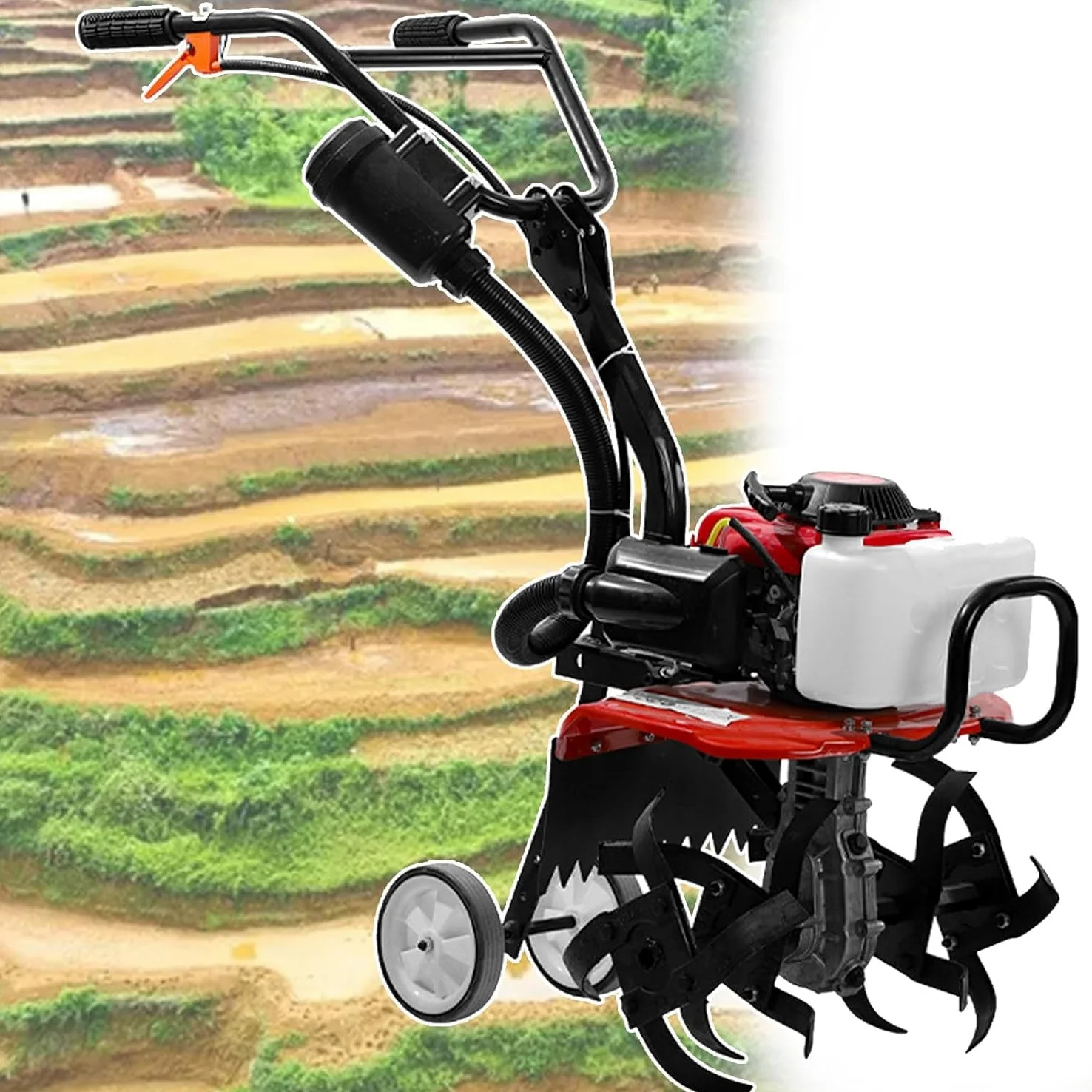 Potente motocultor de Gasolina de 4 Tiempos: cultivador de jardín Ligero con Asas de Agarre Seguro, rotocultivador Compacto para un arado eficiente del césped y la