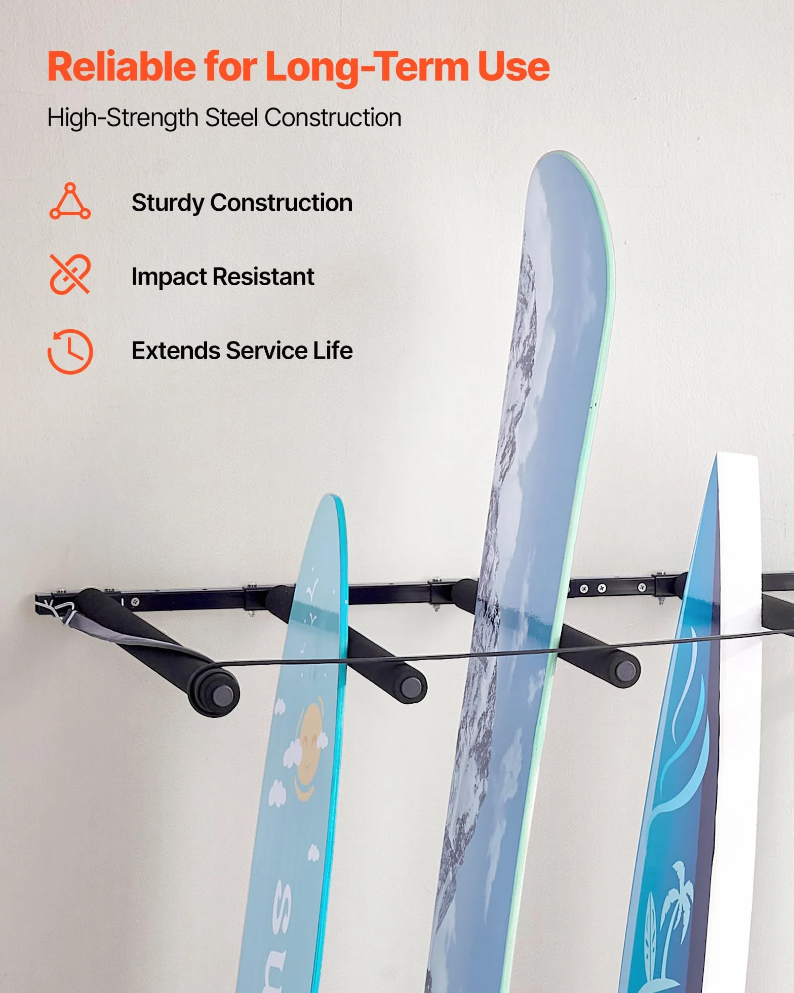 VEVOR Soporte de Pared para Tablas de Surf de 5 Niveles, Organizador Ajustable Negro