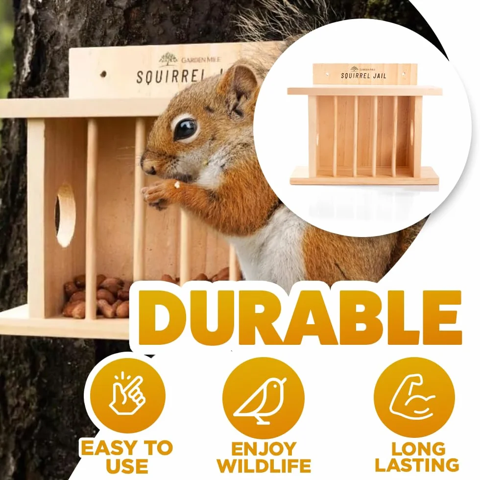 Garden Mile Comedero de ardillas y comedero para pájaros, mesa de picnic grande de madera, estación de alimentación duradera para vida silvestre al aire libre, adorno de jardín para pájaros y ardillas
