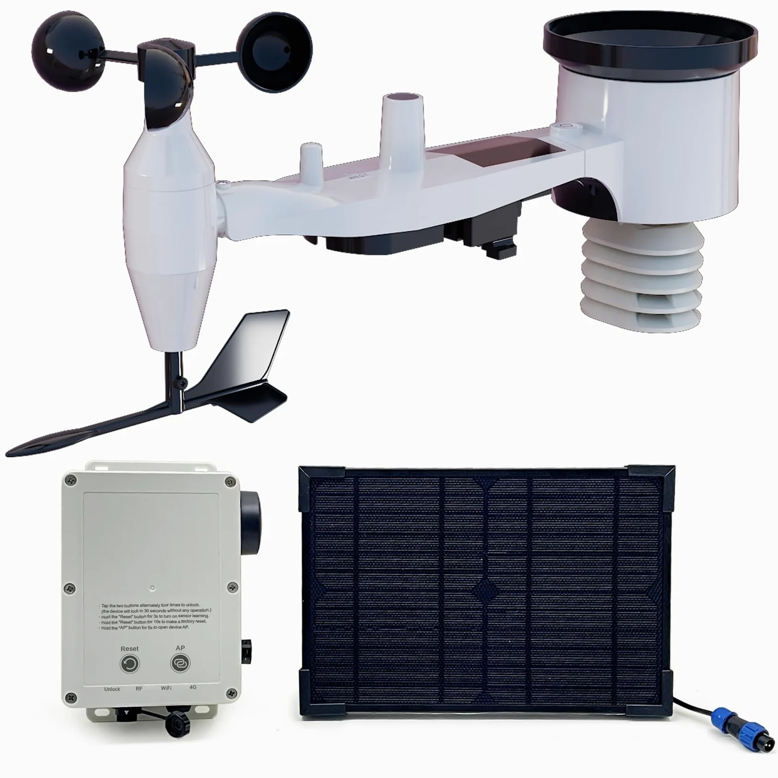 ECOWITT WittField Combo WS6211 - Estación meteorológica 4G y Wi-Fi con sensor externo 7 en 1 WS69, base IoT y panel solar
