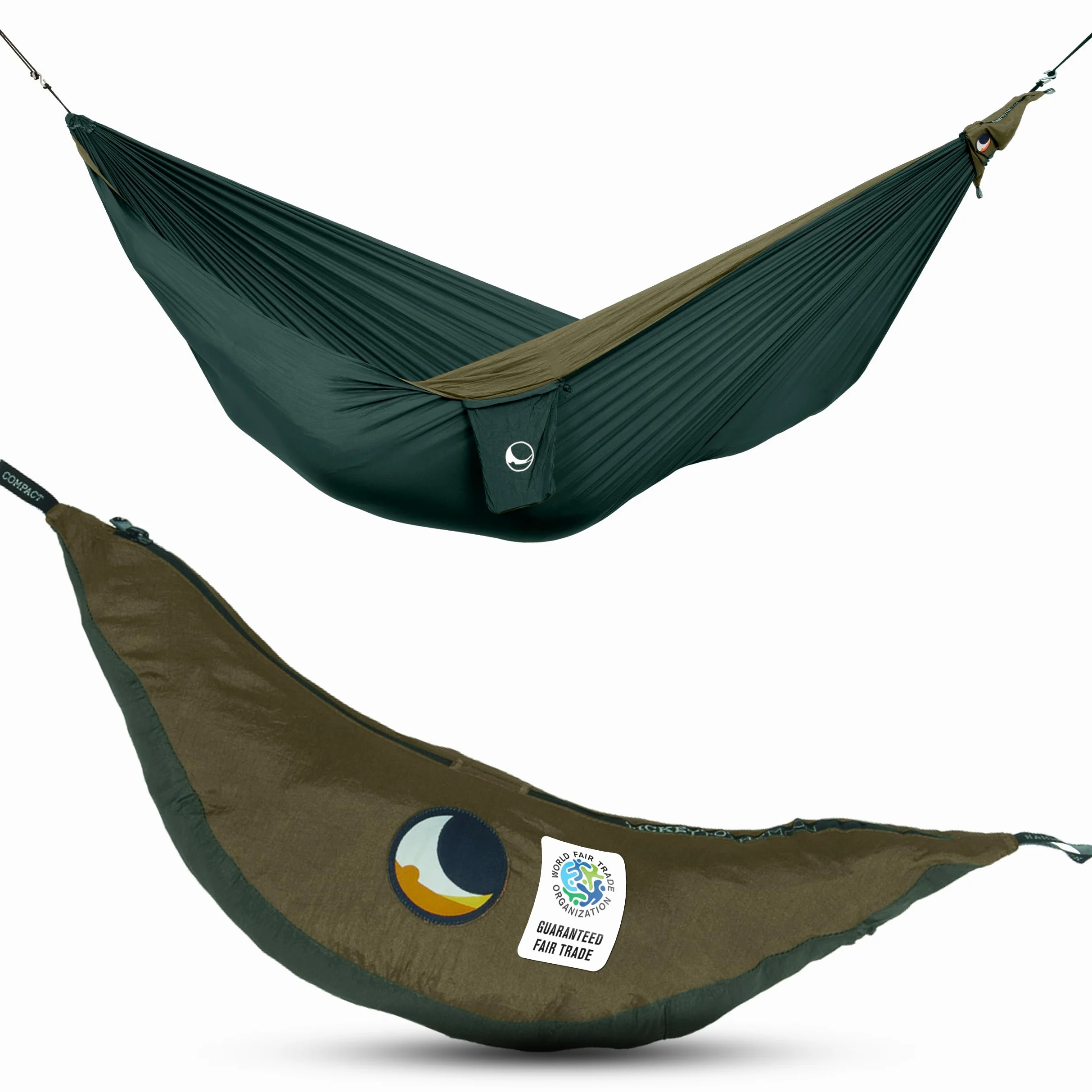Ticket To The Moon Hamaca Original Liviana, 1-2 Personas, Comercio Justo y Hecho a Mano, Verde Oscuro/Verde Militar, para Viajes, Camping y Uso Cotidiano, XL 3.2 * 2m, 600g, Seda de paracaídas