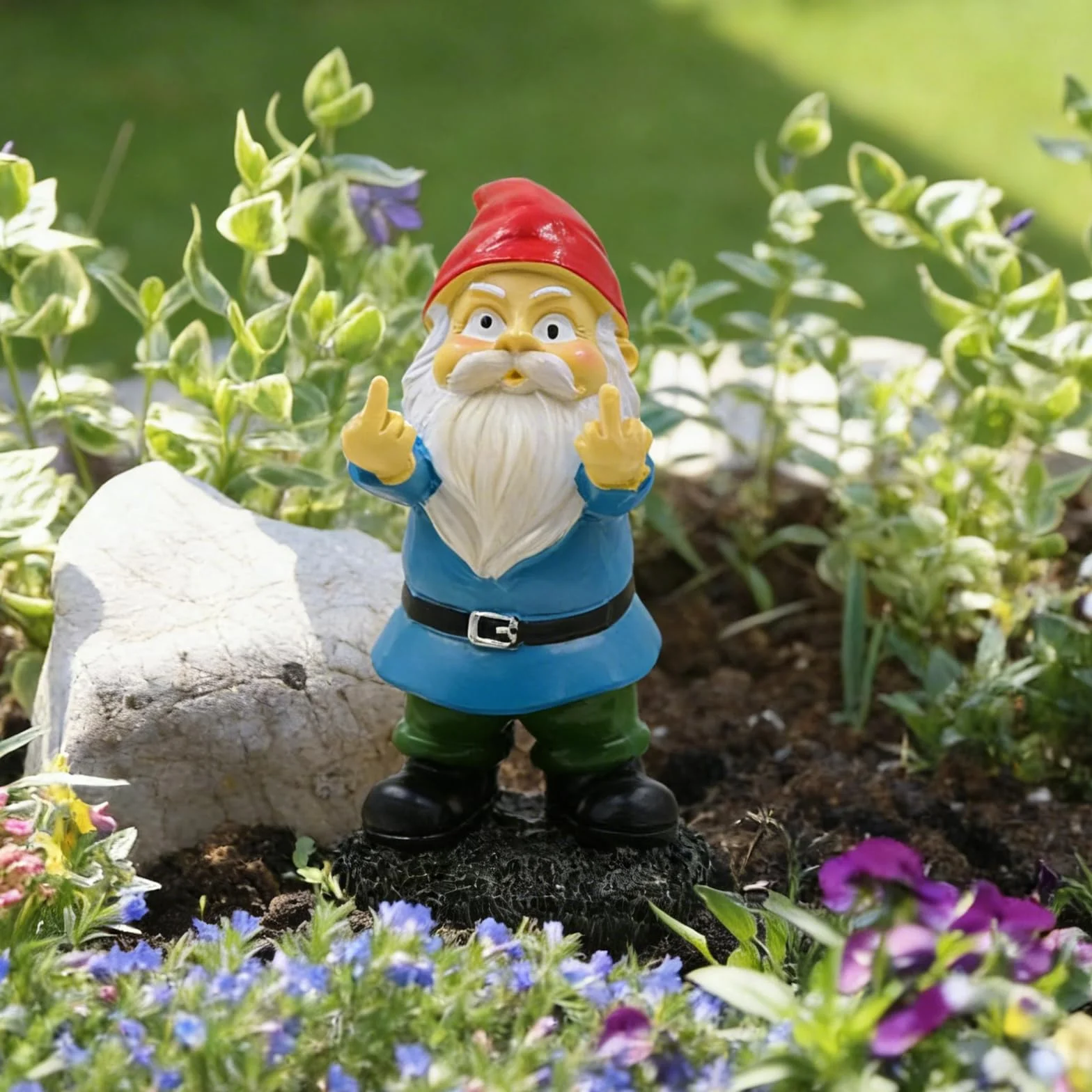 Enano de Jardín con Dedo Medio, Figura de Jardín Divertida Hecha de Resina para Exterior, Decoración Atrevida para Jardín, Terraza y Balcón