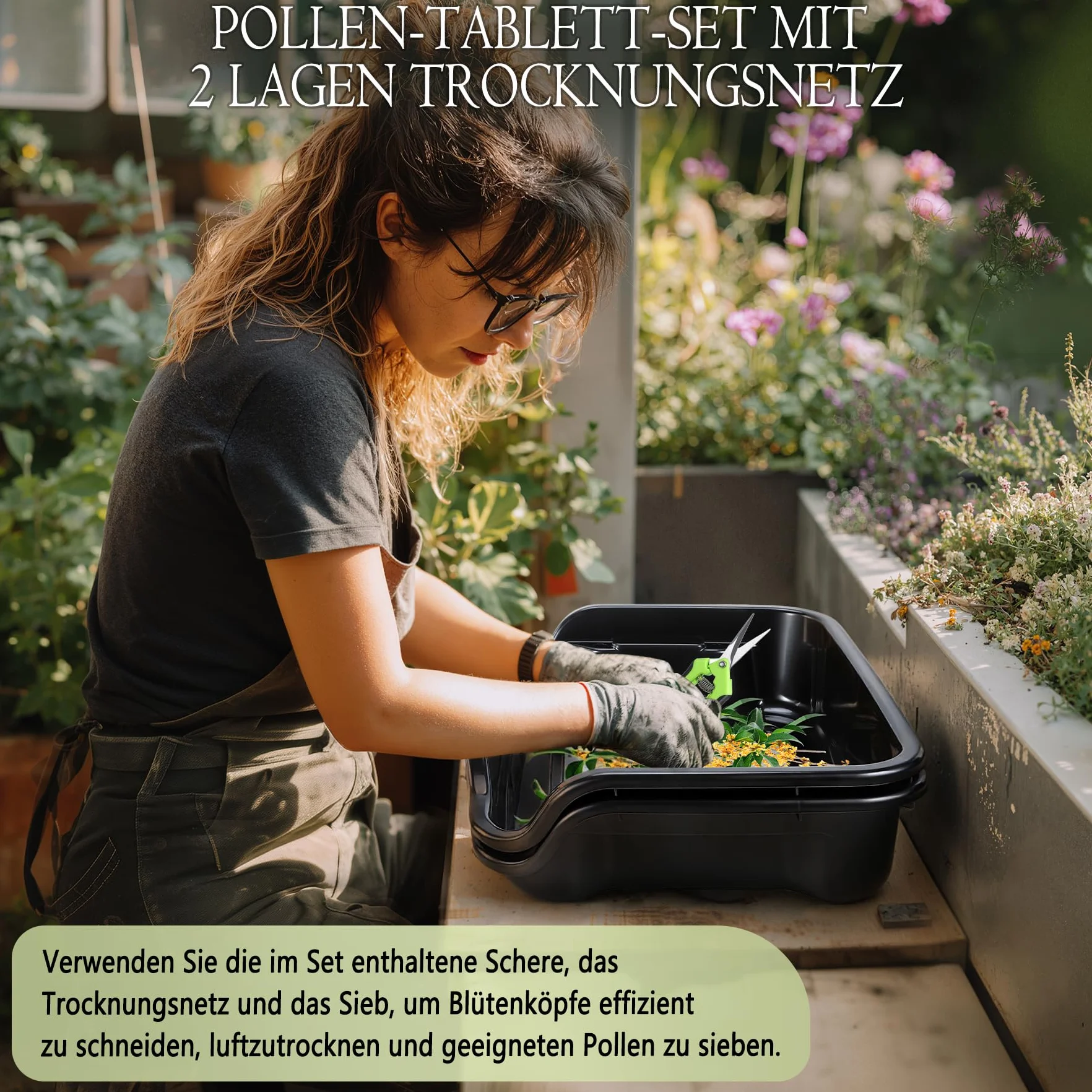 Trim Tray, Premium Trim Bin Set con 150 micras Filtro de Polen, de Recortar ergonómico, Incluye 4 Pares de Tijeras, 2 cepillos antiestáticos, Lupa de Mapa, Red de Secado de 2 Niveles