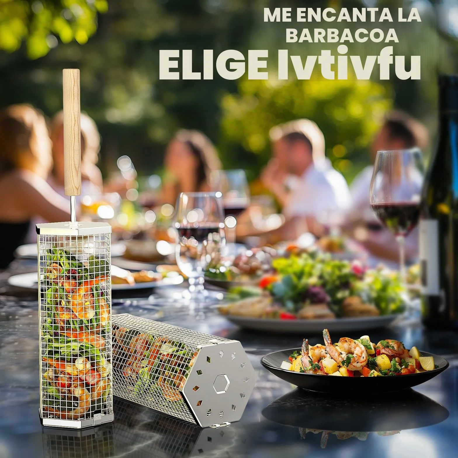 ivtivfu Cesta de Parrilla Rodadiza, Mango Extraíble, Acero Inoxidable 304, Anidadas Accesorios Barbacoa carbon para Verduras, Utensilios bbq para Exterior Camping, Regalos Originales Hombre cumpleaños