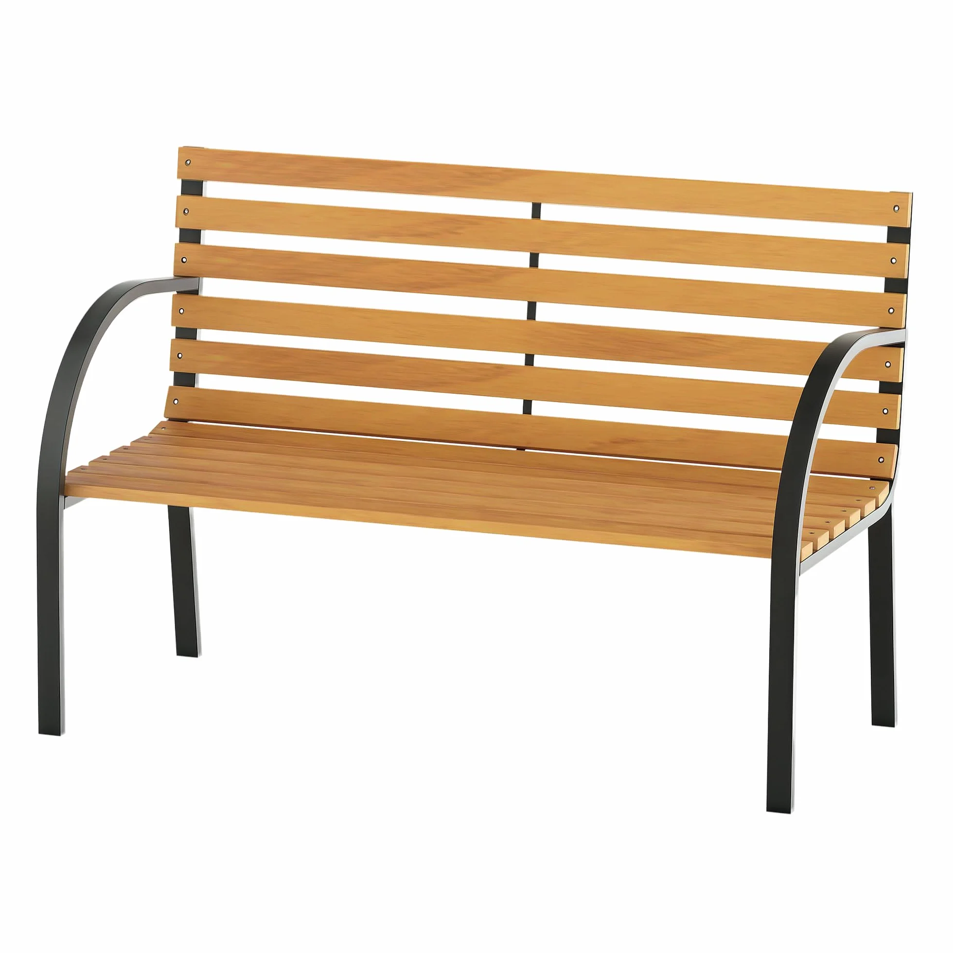 Outsunny Banco de Jardín de Madera 2 Plazas 122x60x83 cm Respaldo Apoyabrazos Acero Carga 220 kg Natural Negro
