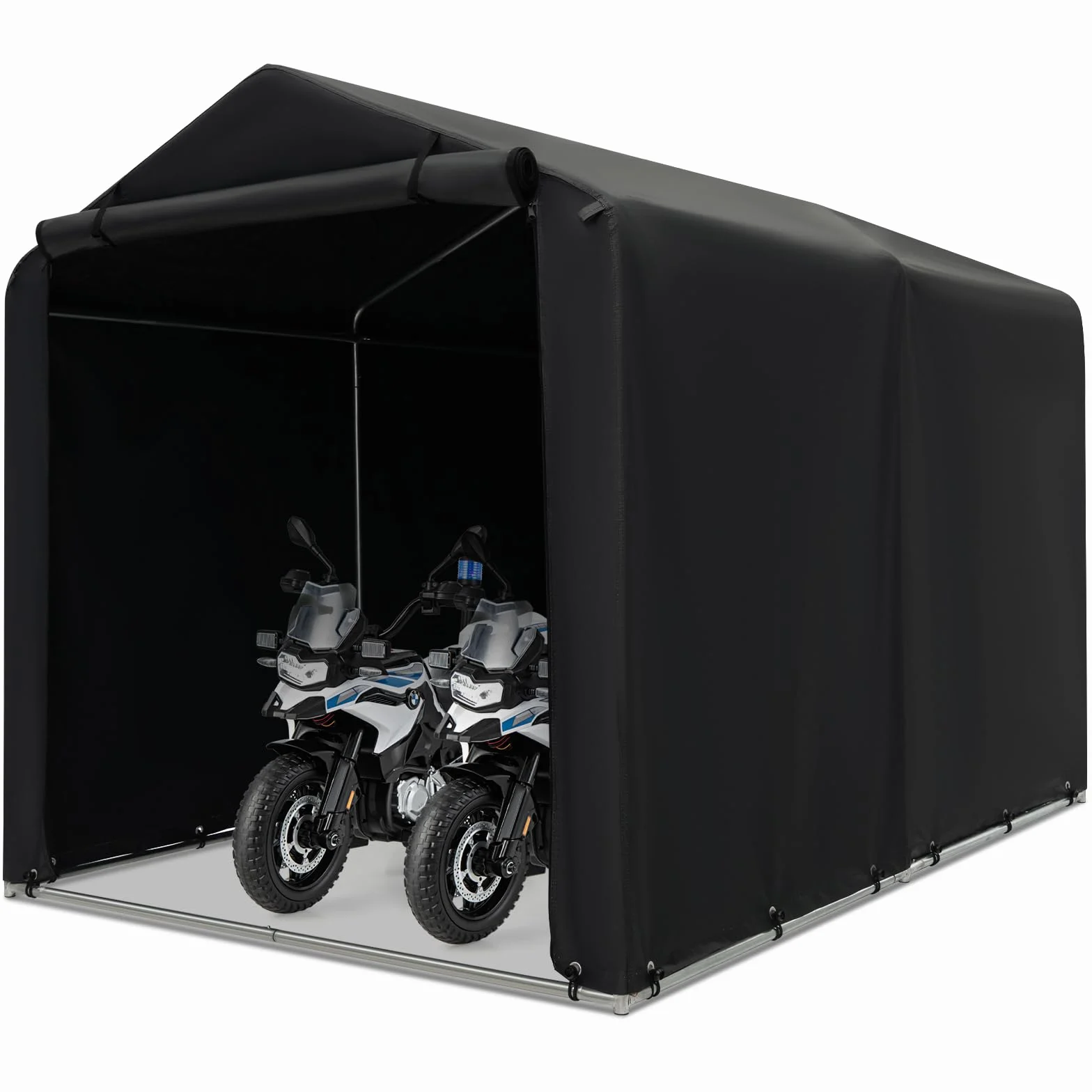 GOPLUS Cobertizo para Bicicleta, Funda Impermeable Exterior para Bicicletas, Moto, Herramientas, Almacenamiento, Refugio con Puerta Enrollable con Cremallera para Patio Garaje (Gris Oscuro)
