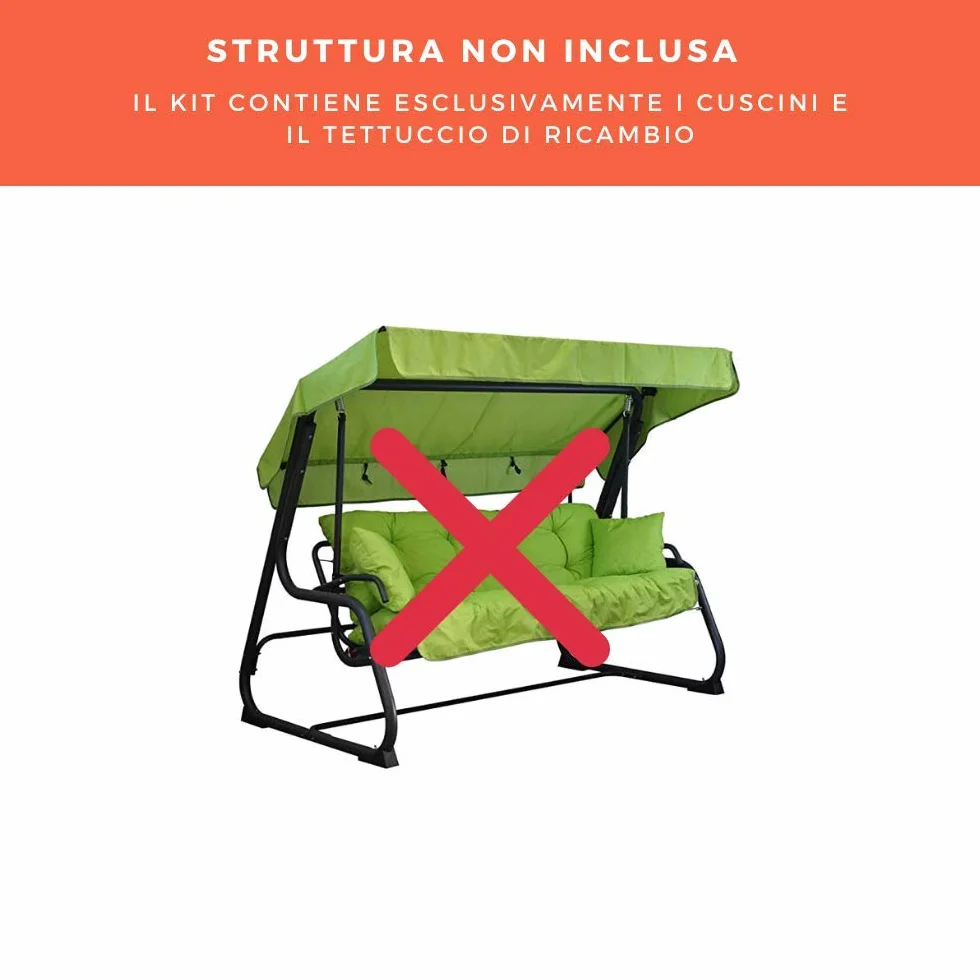 Tecnoweb - Cojines para balancín de 4 plazas - Incluido también el techo a juego - 100% Fabricado en Italia - Ideal para exteriores (jardines y patios) - Estructura no incluida, Lima