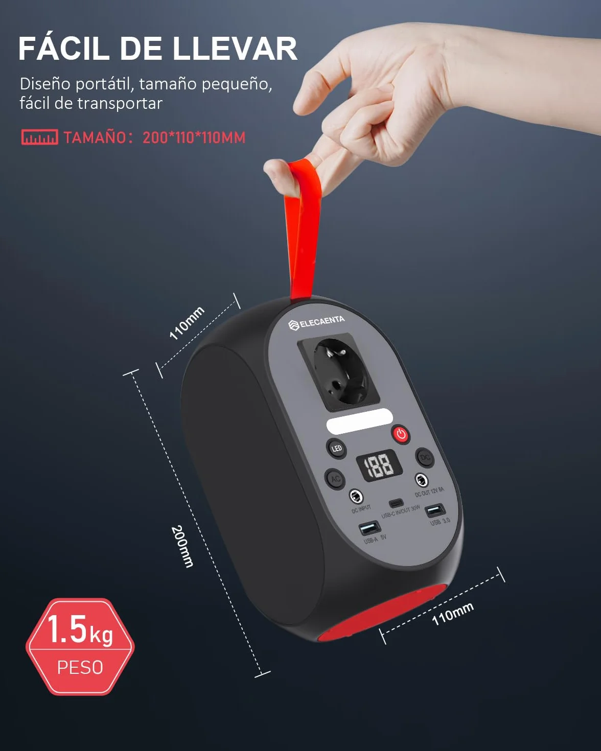 Estación de energía portátil de 99Wh, Generador Solar Portátil LiFePO4 Batería Salidas de CA 120W(Pico 200W) Respaldo de Batería con Linterna LED para Camping, Viajes, Autocaravanas, Hogar, Emergenza