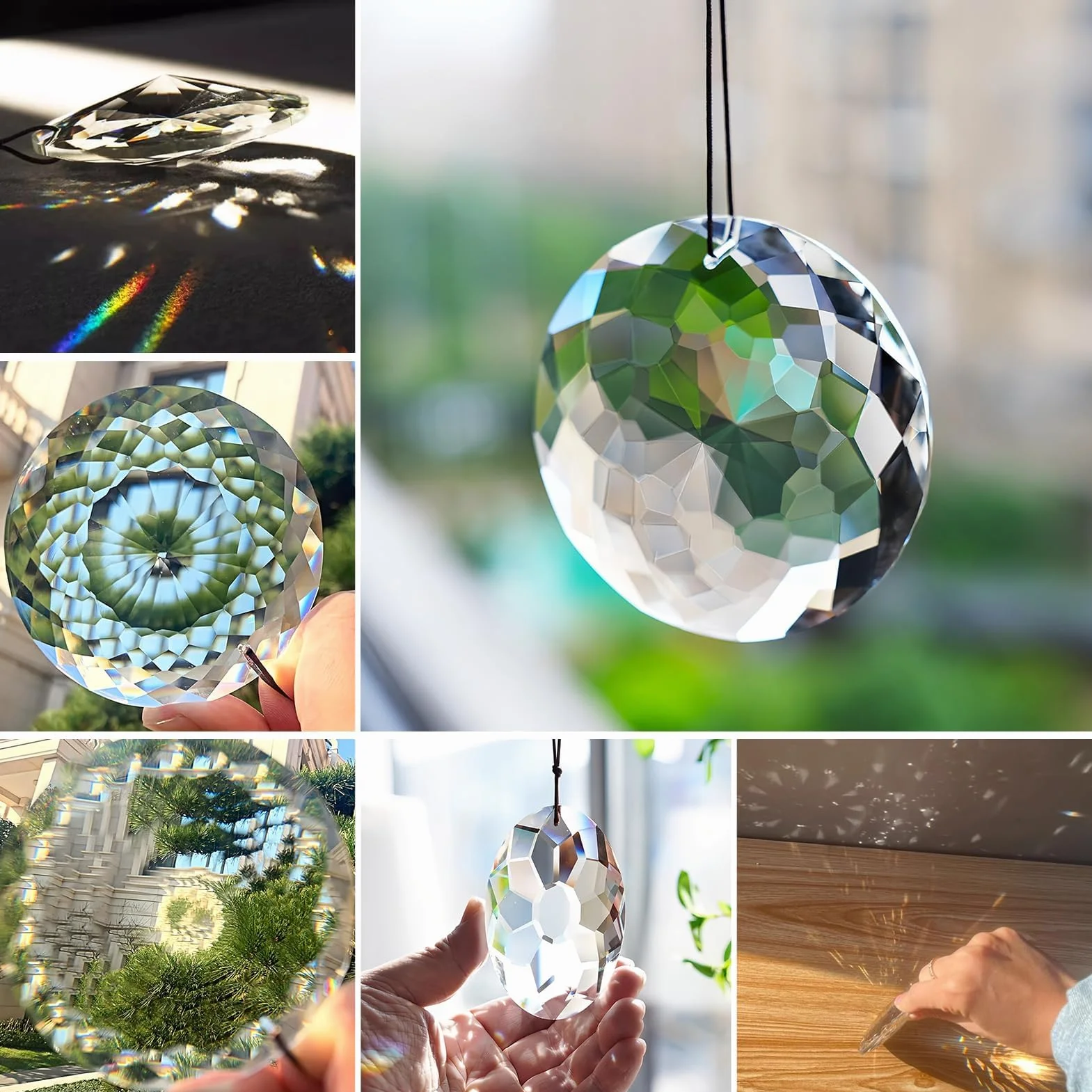 Atrapasueños de cristal Bauhinia facetado, decoración de ventana, gran tamaño, reflejos, arco iris, perfecto para jardín y casa, redondo, 75 mm, cordón incluido