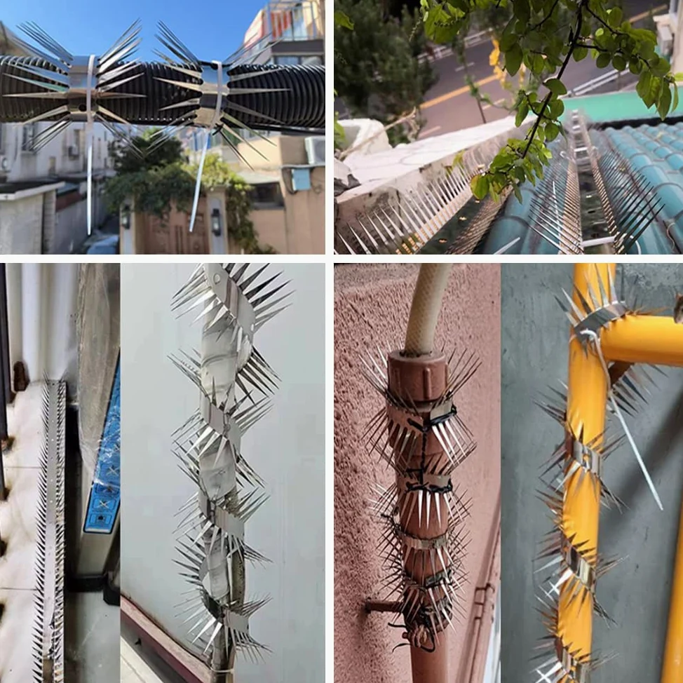 Repelente de animales, dispositivo de espigas de hoja afilada de acero inoxidable, tiras disuasorias para tuberías de acceso y escalada (49.2 pies)