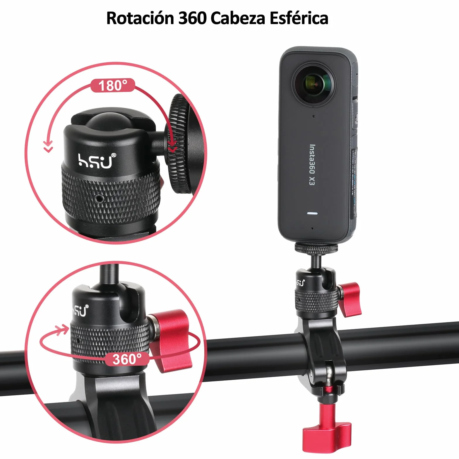 Soporte de Bicicleta para GoPro Cámara, 360° Rotación Montaje de Motocicleta para Cámaras de Acción