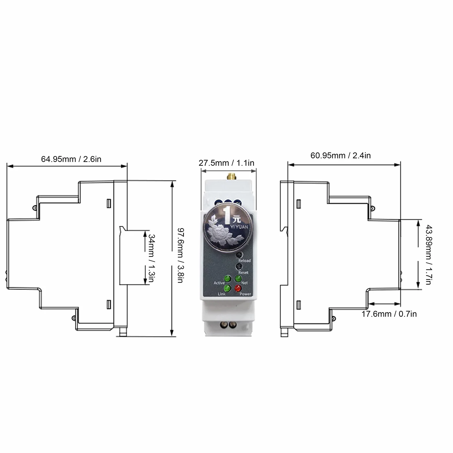 RS485 a WIFI Serial Server Montaje en riel Ethernet Módulo de red 9-50VDC 10W PE11-M