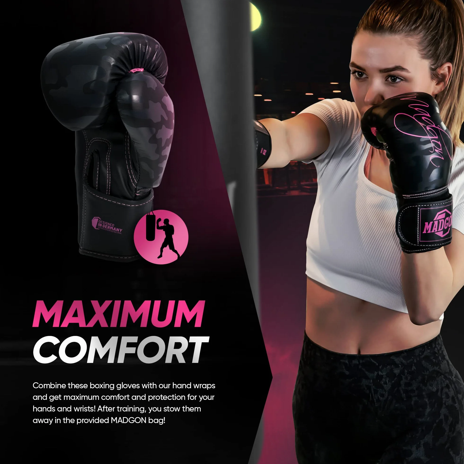 MADGON Guantes de Boxeo para Kick Boxing MMA Sparring con Bolsa Incluida