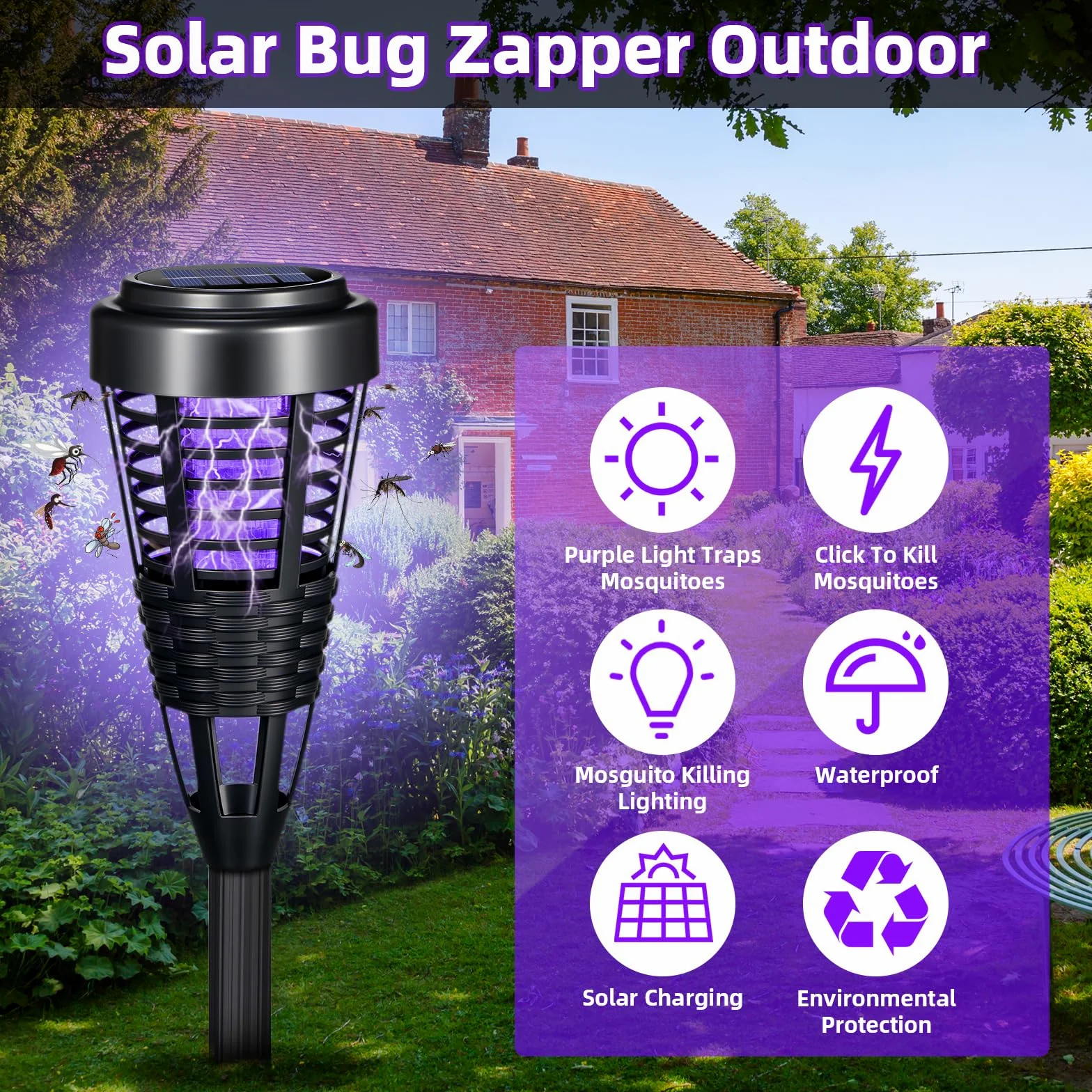 NO.4460427 - Matamosquitos solar para exteriores, impermeable, para mosquitos pequeños insectos voladores, 4 paquetes de 4 repelentes de mosquitos al aire libre, patio, jardín