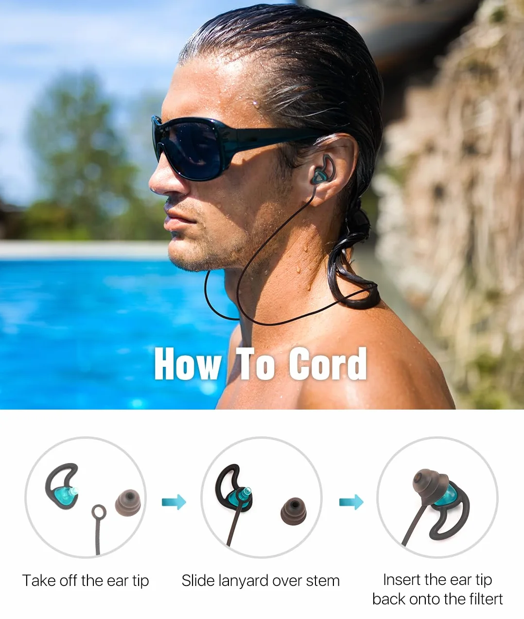 Tapones para los oídos de silicona reutilizables para nadar con cordón adultos jóvenes