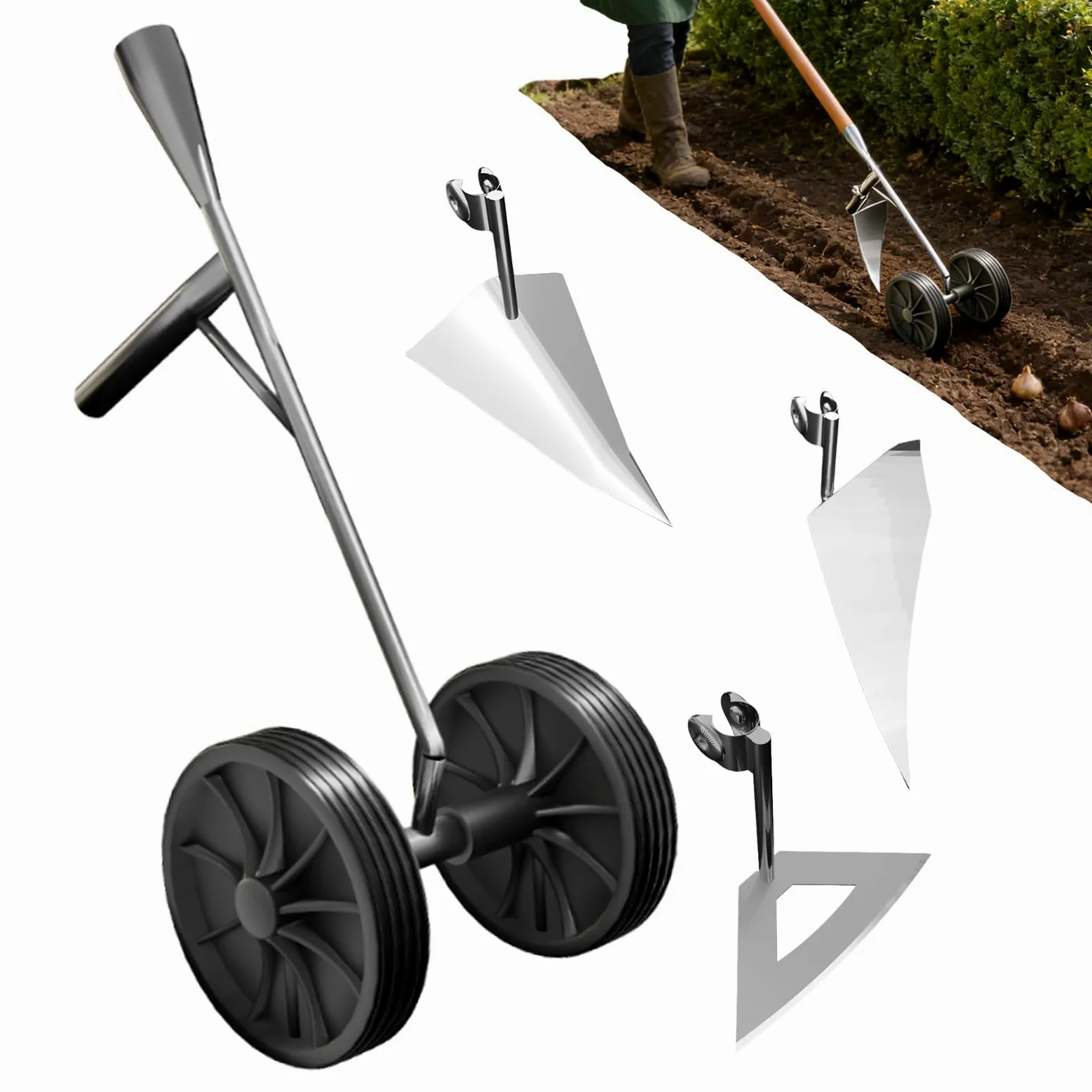 Almocafre para Escardar | Herramienta multifunción para airear el Suelo con Doble Rueda,Herramienta de Jardinería Manual - para Esposo, Padre, Abuelo, Jardinero, Agricultor